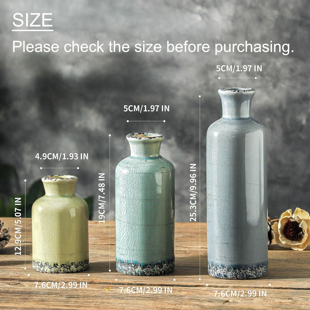 Flower Vase Set of 3, Ceramic Neutral Vases Home Decor, Pottery Rustic Farmhouse Decorative Vases Modern Decor for Table Mantel Entryway Bookshelf Living Room Kitchen Bedroom - Multicolor