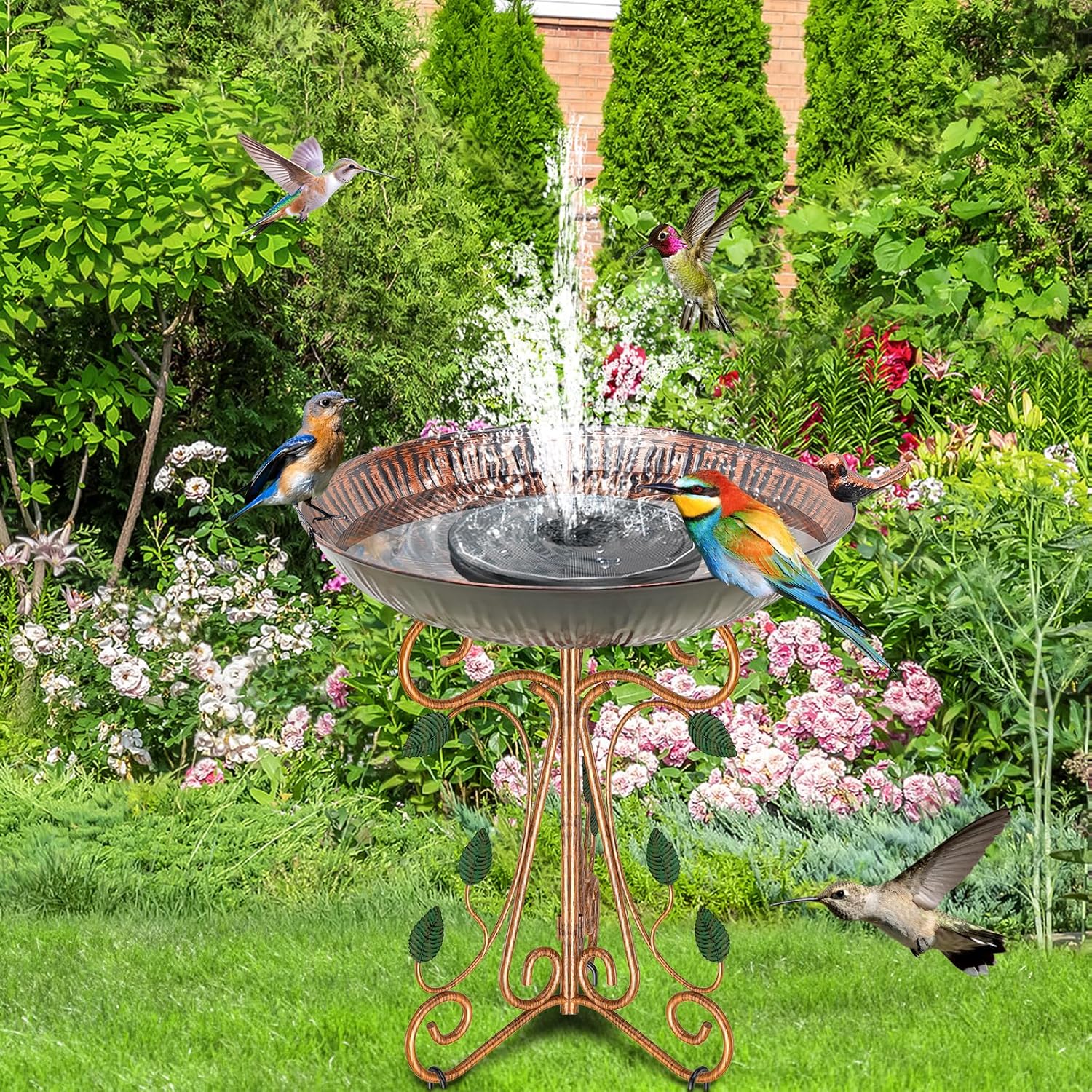 13" Diameter Vintage Metal Bird Bath, Birdbaths with Cast Iron Pedestal, Large Antique Bird Feeder for Outdoors Garden Patio Decor (Copper Lotus)