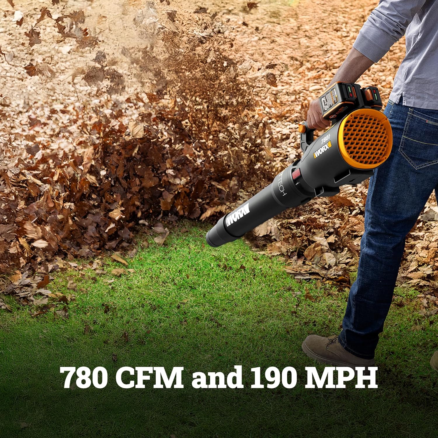 WORX Cordless Leaf Blower, 40V Electric Blower with 780CFM & 190MPH, Brushless Lawn Blower with Gas-Like Power & 57dB, 2 Batteries & Charger Included, WG582