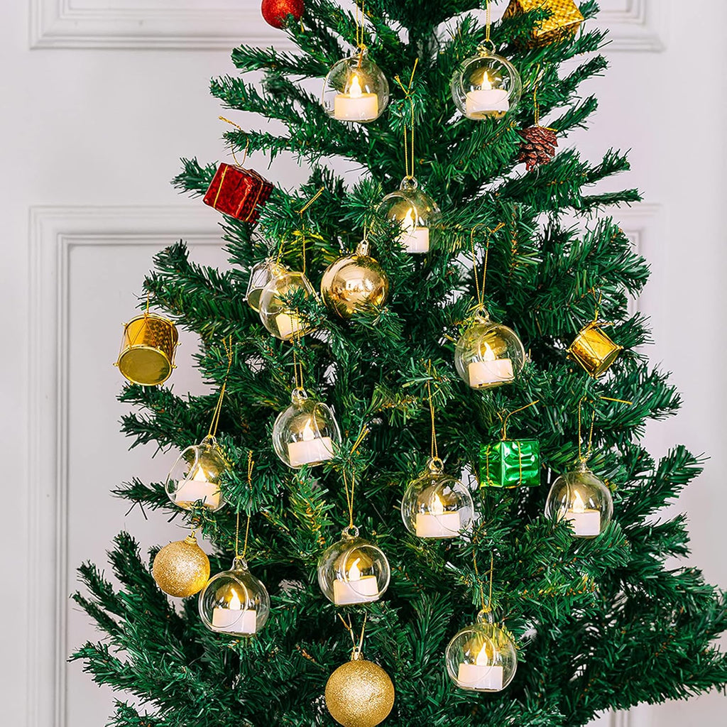 Nuptio 24 Pcs Hanging Glass Tealight Holder Globe 2.36" Diameter, Tea Light Candle Holders Wedding Christmas Halloween Home DIY Gifts, Garden Hanging Ornaments Outdoor Candle Holders