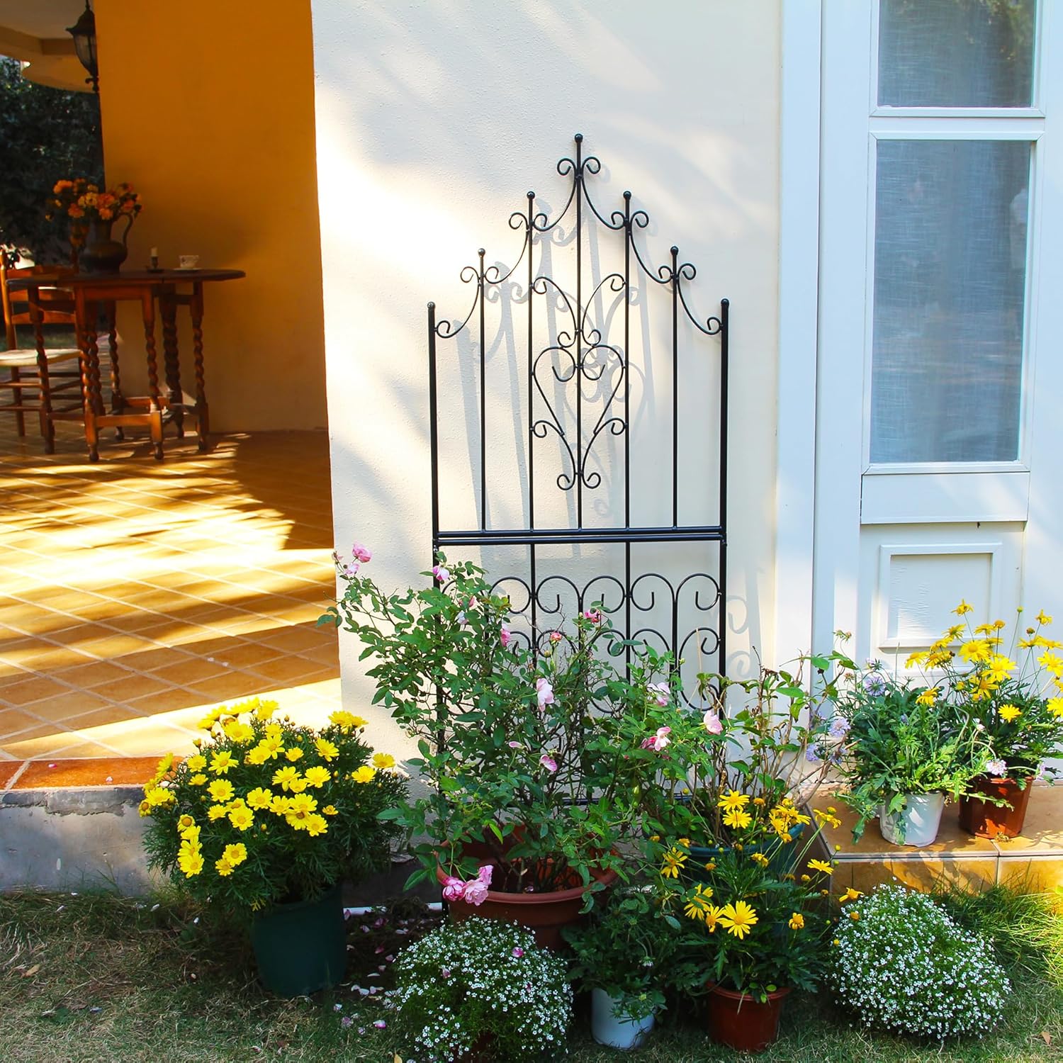 Trellis 59" H x 21.6" W Iron Unique Design Metal Trellis Durable Construction Lattice Outdoor Roses Vine Ivy Clematis Trellises Climbing Plant Support Black Coating Black