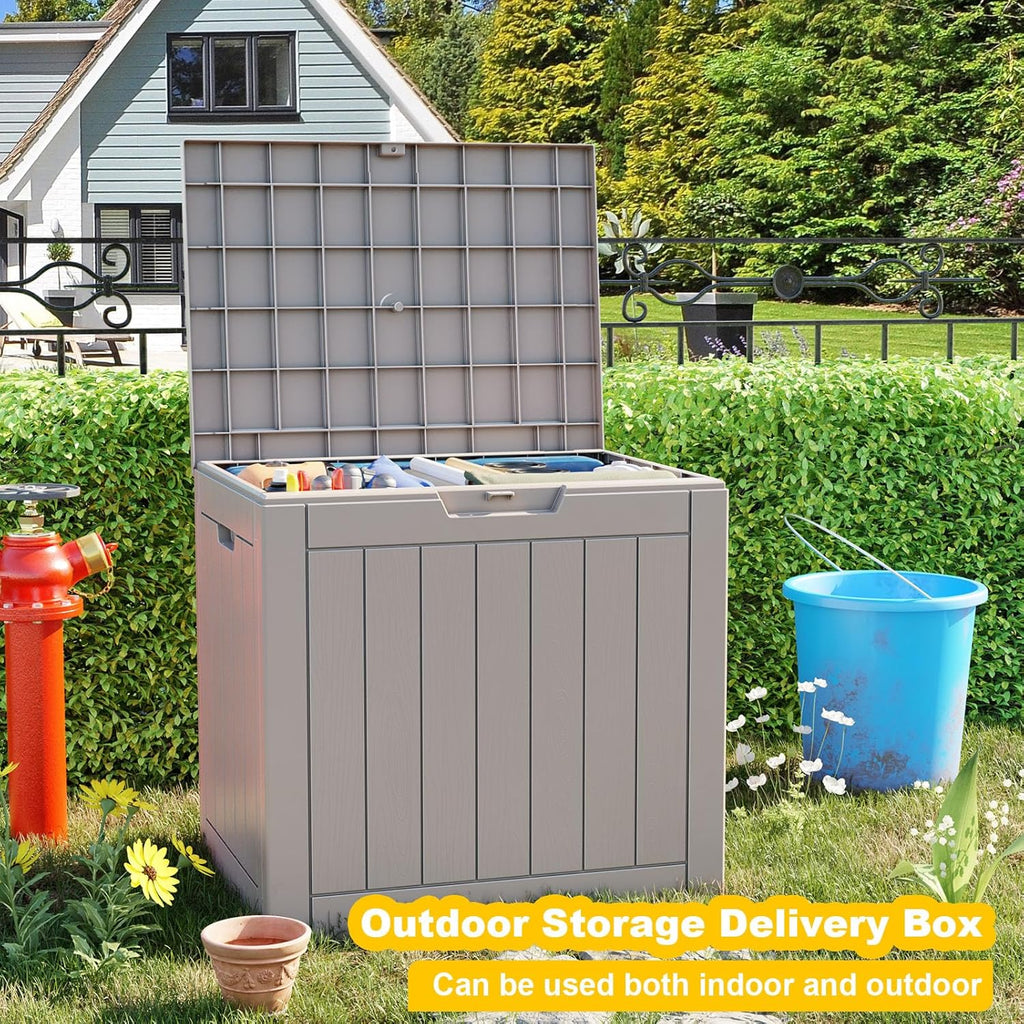 30 Gallon Resin Deck Box, Lockable Outdoor Storage Box for Patio Cushions Storage Furniture,Garden Tools, Pool Supplies, Weatherproof and UV Resistant- Grey