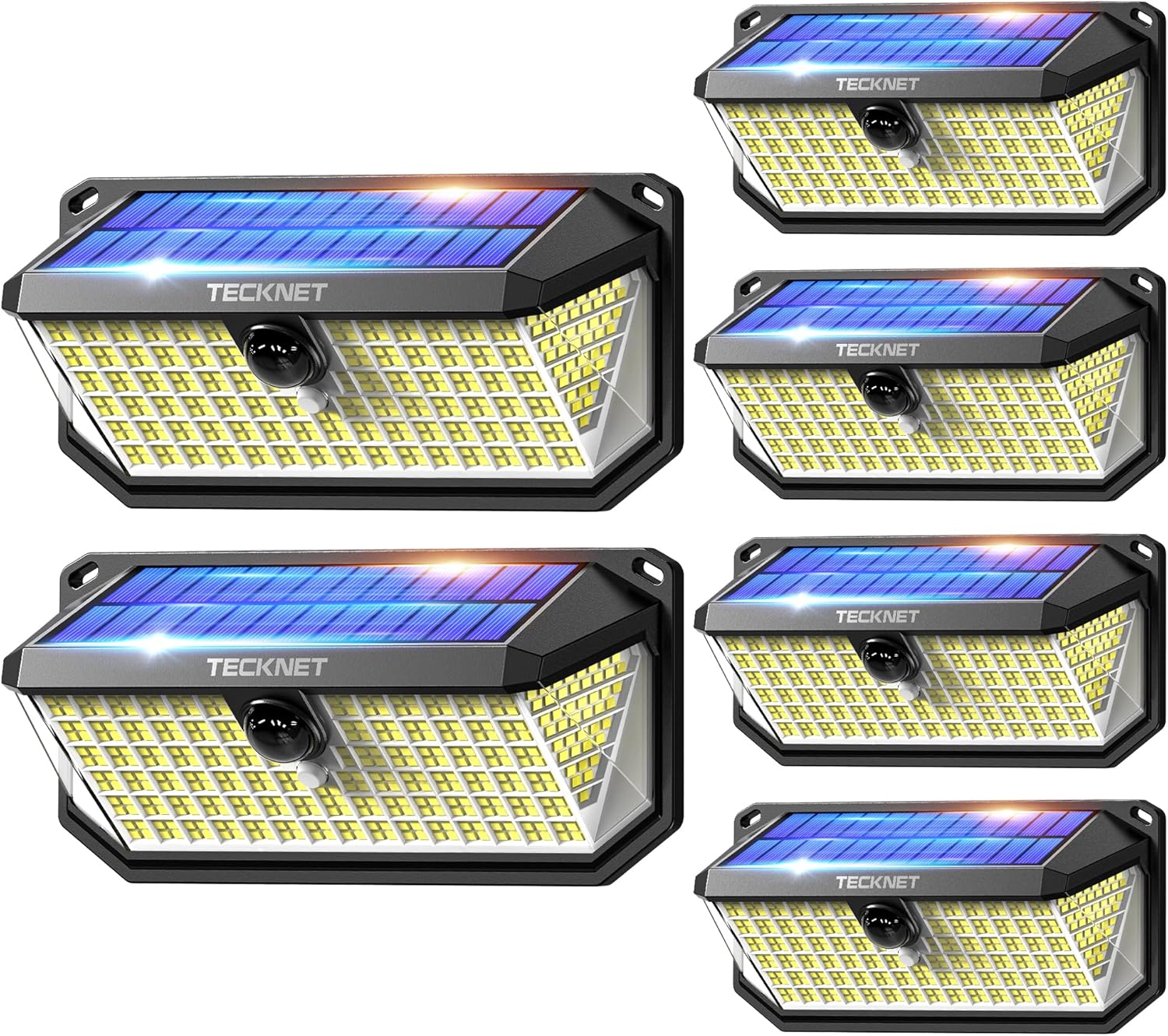 TECKNET 461 LED Solar Powered Outdoor Lights, 270° Angle & 3 Lighting Modes Motion Sensor Light Outdoor, Security Solar Lights Waterproof for Fence Front Door Yard Deck Garden Garage House - 6 Pack