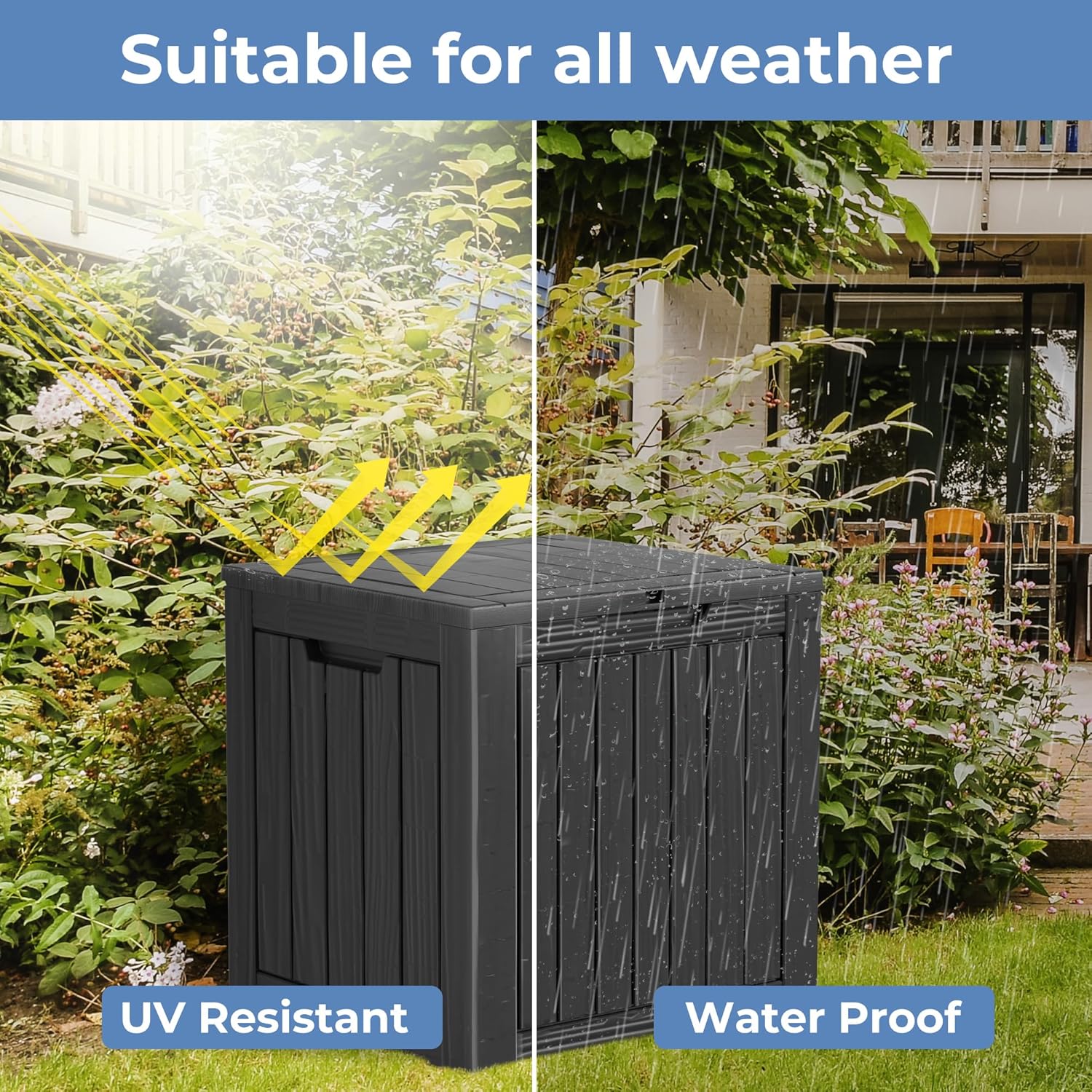 45 Gallon Outdoor Storage Box Waterproof Lockable Resin Deck Box Large, Patio Storage Bin for Pool Accessories Cushion Furniture, Garden Tools, UV-Resistant Outside Delivery Black