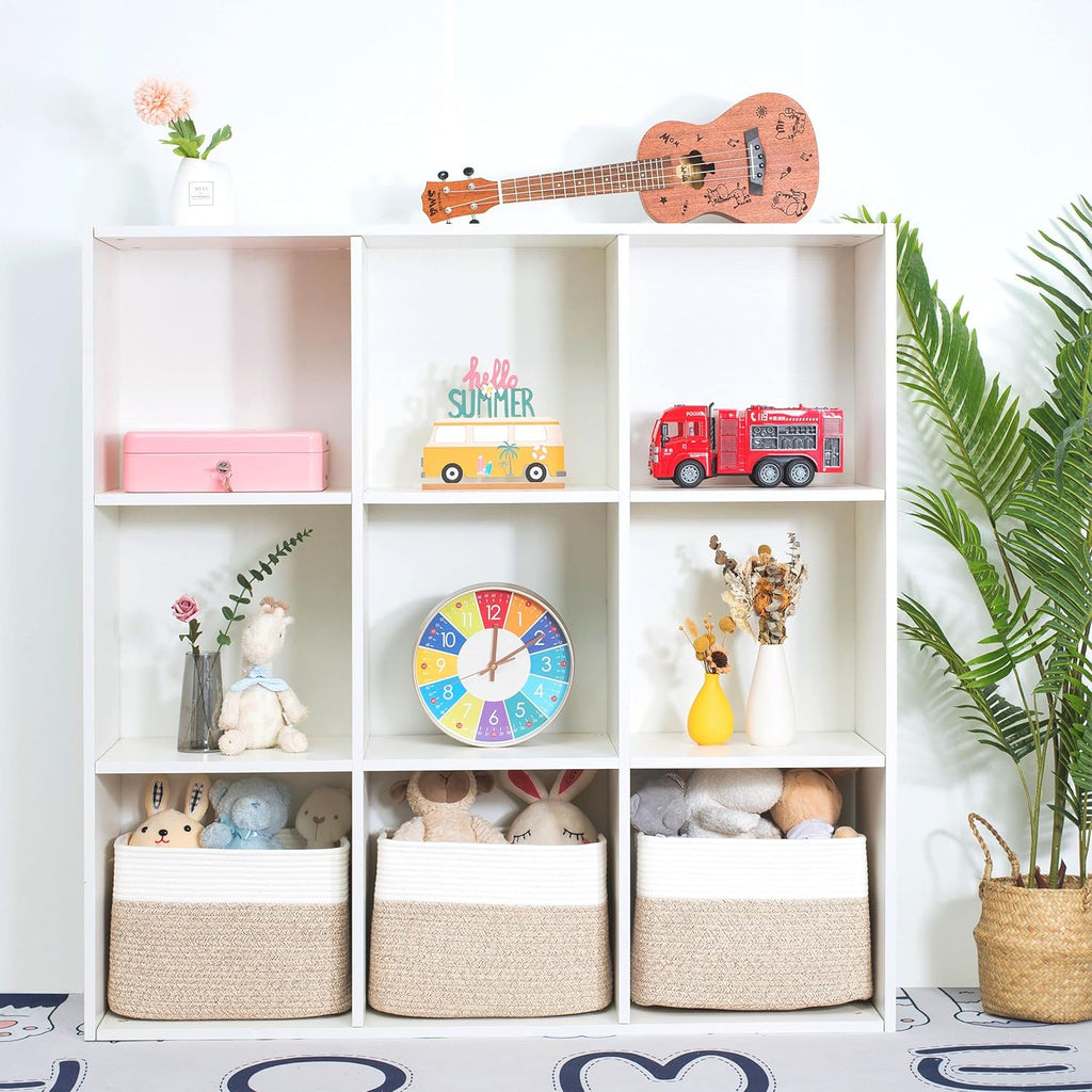 MINTWOOD Design Storage Basket for Shelves, Decorative Baskets for Organizing, Book Basket, Storage Cube Bin Box, Woven Closet Organizer, Pantry Closet and Shoe Basket, Light Brown