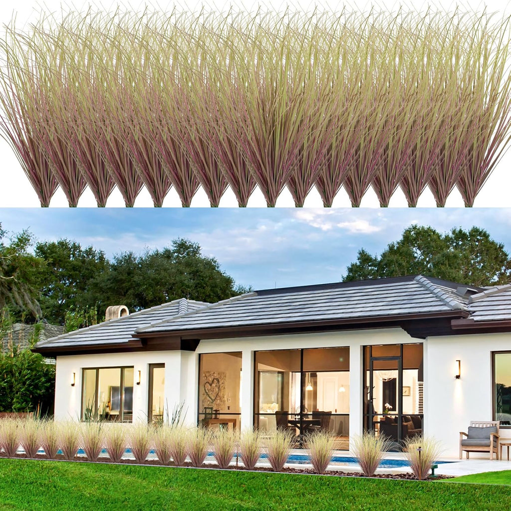 48Pcs Artificial Grass Plants, Faux Shrubs Wheat Grass, Artificial Tall Grass Fake Plants for Outdoor Decor,Artificial Greenery Stems Weed for Room Indoor Home Decor（Light Purple）