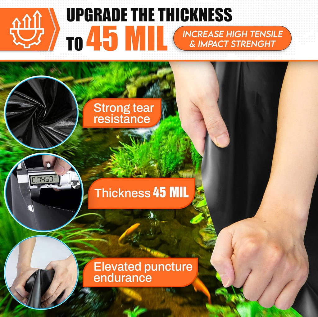 [Premium] 45 Mil LDPE Pond Liner with Seam Tape, 19.7 * 26.2FT Pond Lining for Fish Pond, Performed Garden Ponds, Large Pond Liner for Fishpond, Koi Pond, Waterfall, Streams