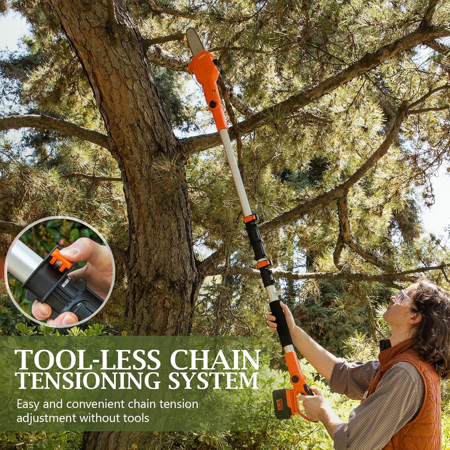 Ukoke Powerful 40V 8-Inch Cordless Pole saw with 2.0Ah Battery and Charger Included - Make Tree Trimming a Breeze!