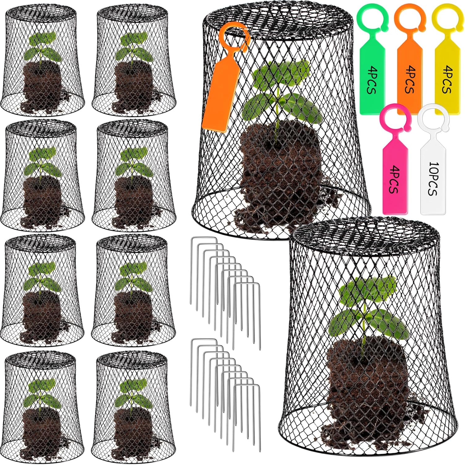 10 Pcs 11inch Chicken Wire Plant Covers,Green Wire Garden Cloches Chicken Wire Cloche Plant Protector Metal Heavy Duty Garden Plant Cloche for Keeping Bunnies Chicken Squirrels Birds Other Out