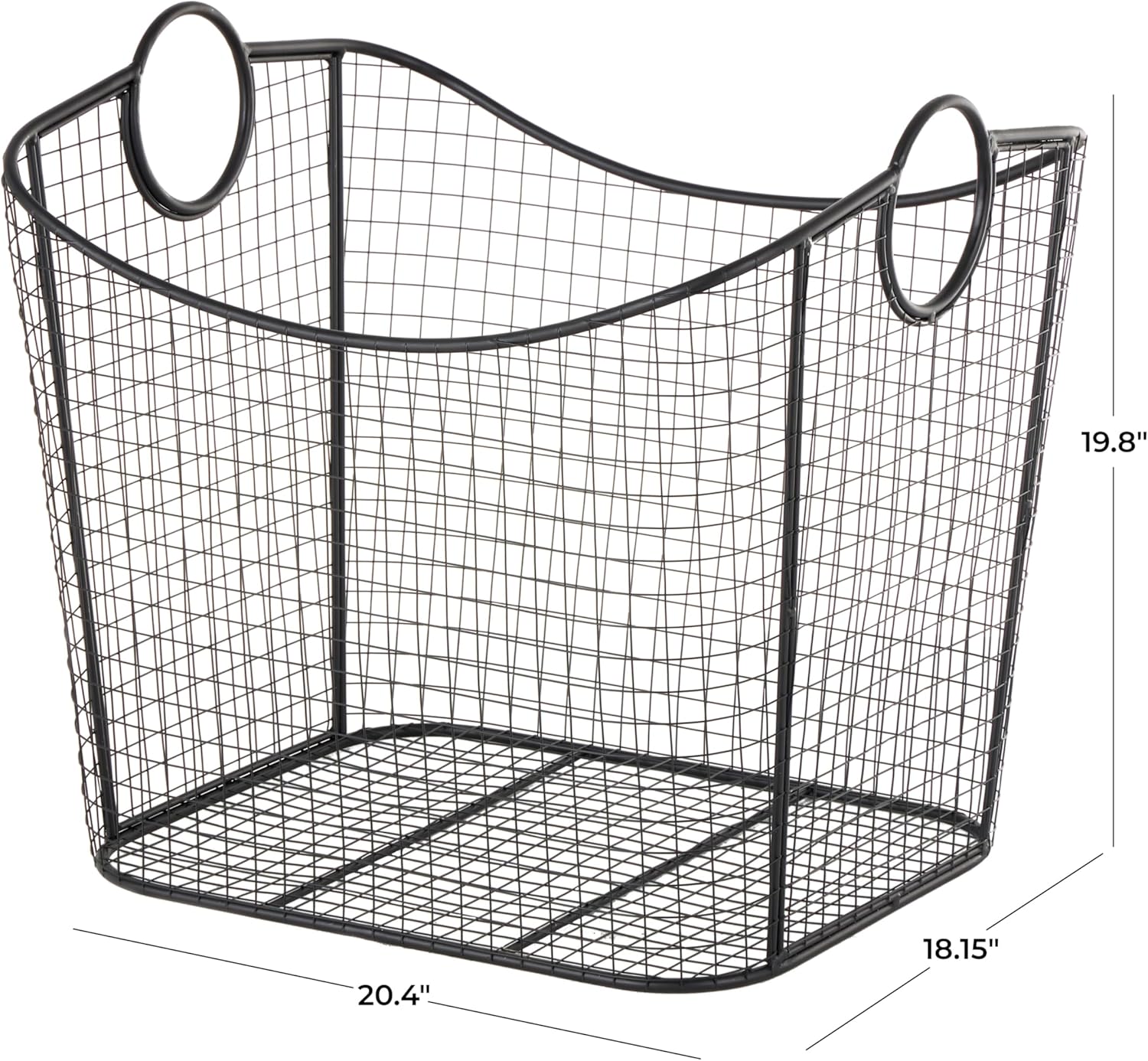 Deco 79 Metal Decorative and Functional Storage Basket Deep Basket Organizer with Round Handles, Basket for Storage 20" x 18" x 20", Black