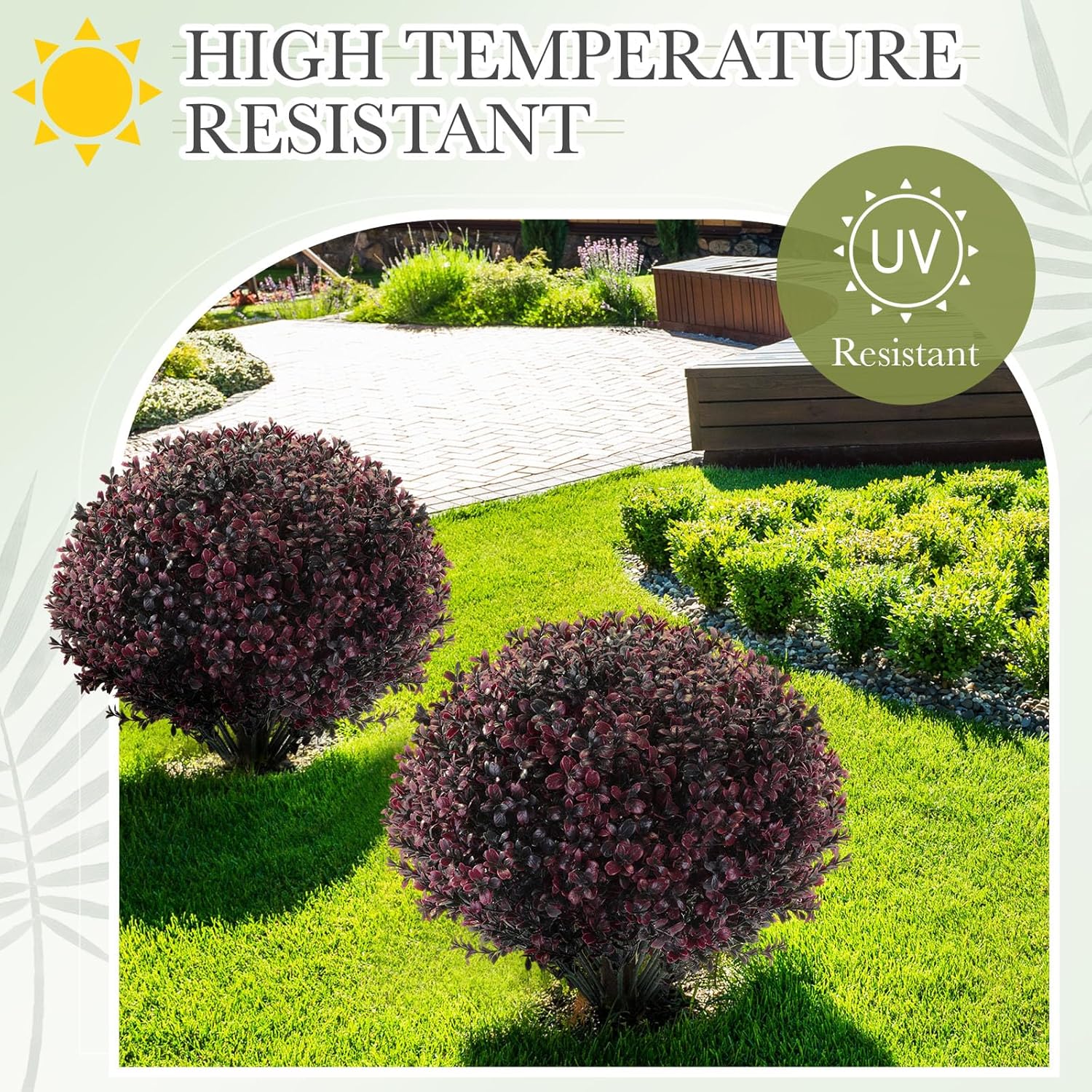 Yunlly 2 Pack 18" Artificial Boxwood Ball Bush Topiary Trees Fake Outdoor Plants, Realistic UV Resistance Faux Shrubs with Spike Greenery Topiary for Front Porch Garden Yard Patio Indoor (Dark Purple)