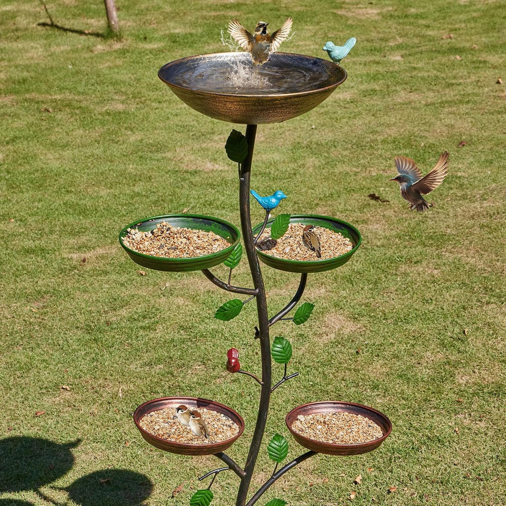44.5" H Bird Baths for Outdoors with Metal Stakes, Standing Bird Baths with 4 Metal Bird Feeder Trays, for Garden Yard Decor