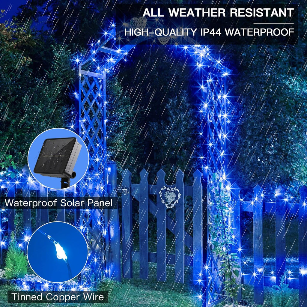 suddus 2 Pack 33ft Solar Fairy String Lights Small, 100 Led Blue Solar Fairy Lights Outdoor, 8 Modes Solar Christmas Lights Copper Wire for Trees Garden Patio Yard Deck Fence Party Decorations