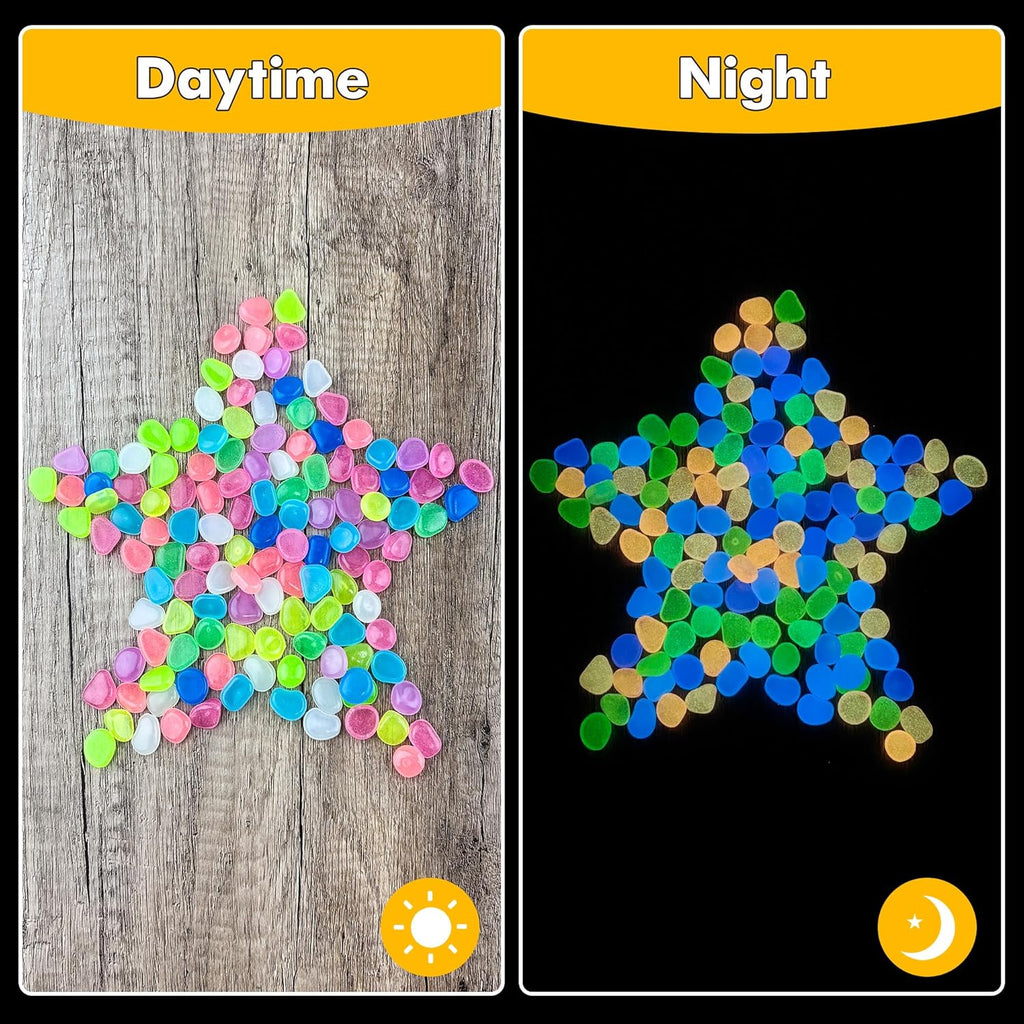 Glow in The Dark Rocks Outdoor Garden Pebbles Stones, 1.2Lbs Fish Tank Glow Rocks Resin Glowing Pebbles for Garden/Aquarium/Planter/Walkway/Driveway,Multi