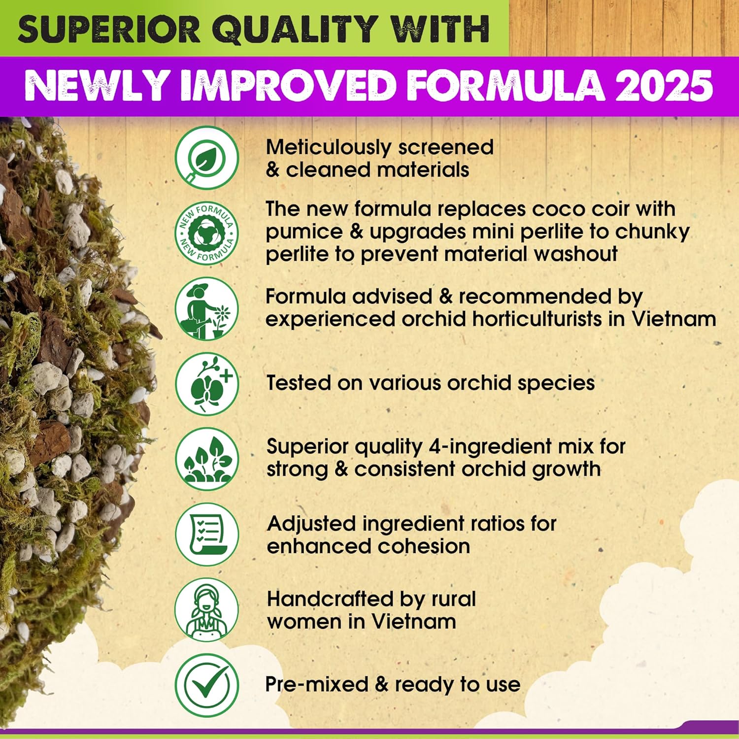 [Upgraded] DUSPRO Orchid Potting Mix for Repotting with Forest Moss, Pine Bark,Perlite & Pumice,Orchid Bark Potting Mix,Orchid Repotting Soil, Drainage Indoor Potting, Orchid Pot Not Included,1 Quart