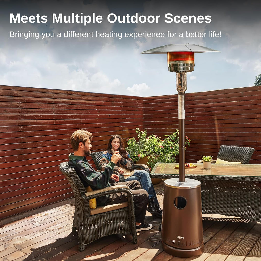 EAST OAK 55,000 BTU Patio Heater with Sand Box, Table Design, Thicker Stainless Steel Burner, Wheels, Triple Protection System, Propane Outdoor Heater for Home and Residential, Commercial Grade, Brown