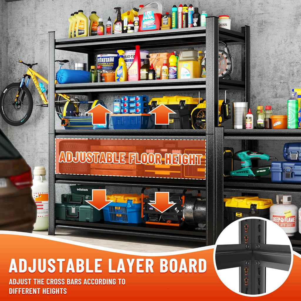 Heavy Duty 5-Tier Shelving Unit 2500LBS Capacity - Adjustable Steel Garage Shelves for Warehouse, Basement Storage(63''H x 45.3''W x 15.7''D)