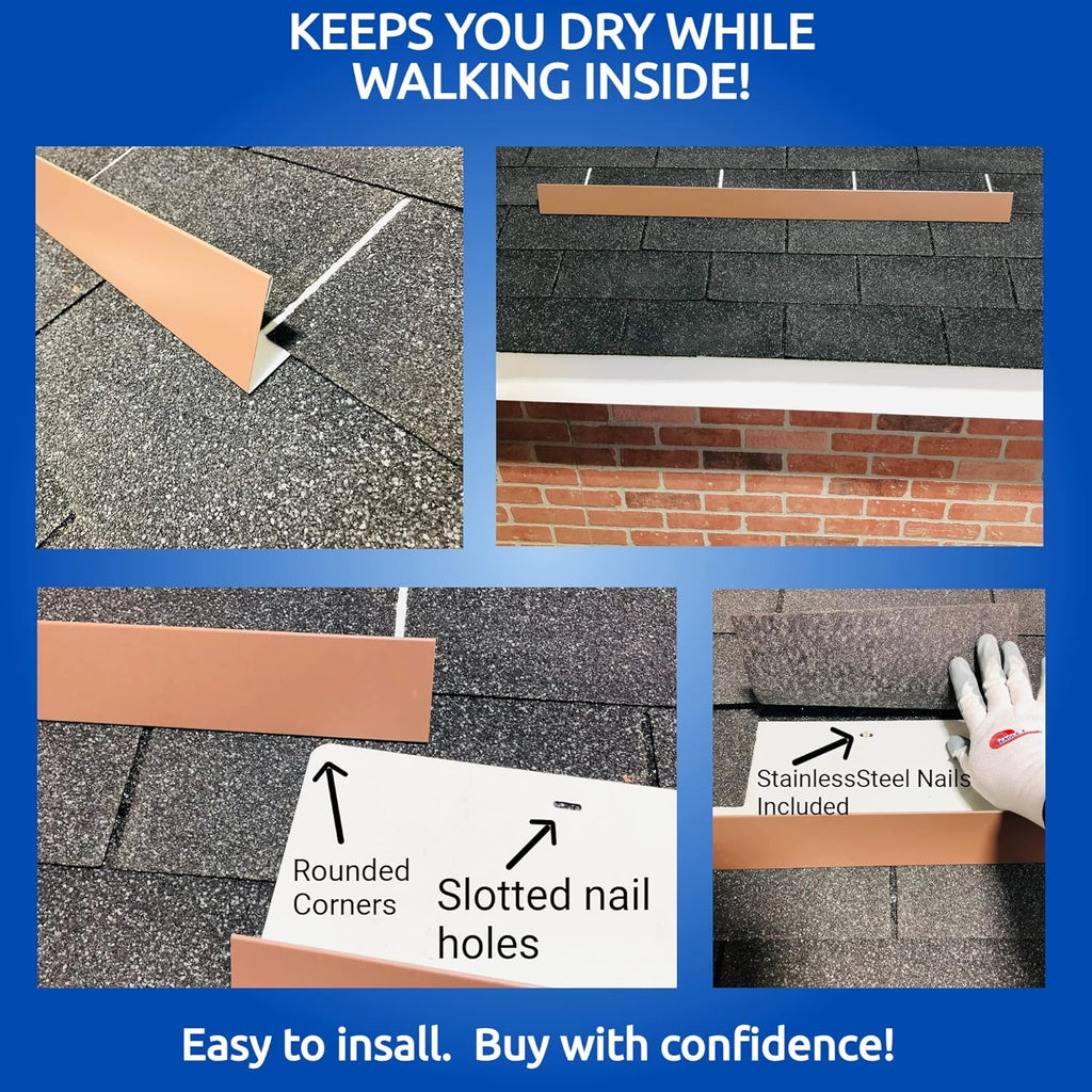 EAGLE 1- Shingle Roof Rain Diverter 40 Inches Long- 26 Gauge Material- Easy to Install- Includes Stainless Steel Nails (1, Brown)