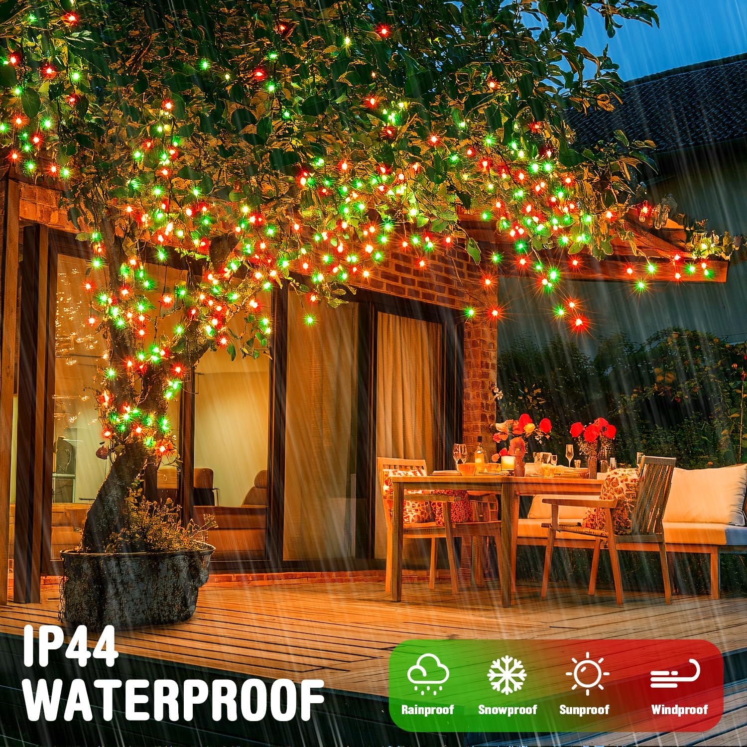 JMEXSUSS Connectable Red and Green Christmas Lights, 8 Modes 100 LED Twinkle String Lights Indoor, Clear Wire Plug-in String Lights Outdoor Waterproof