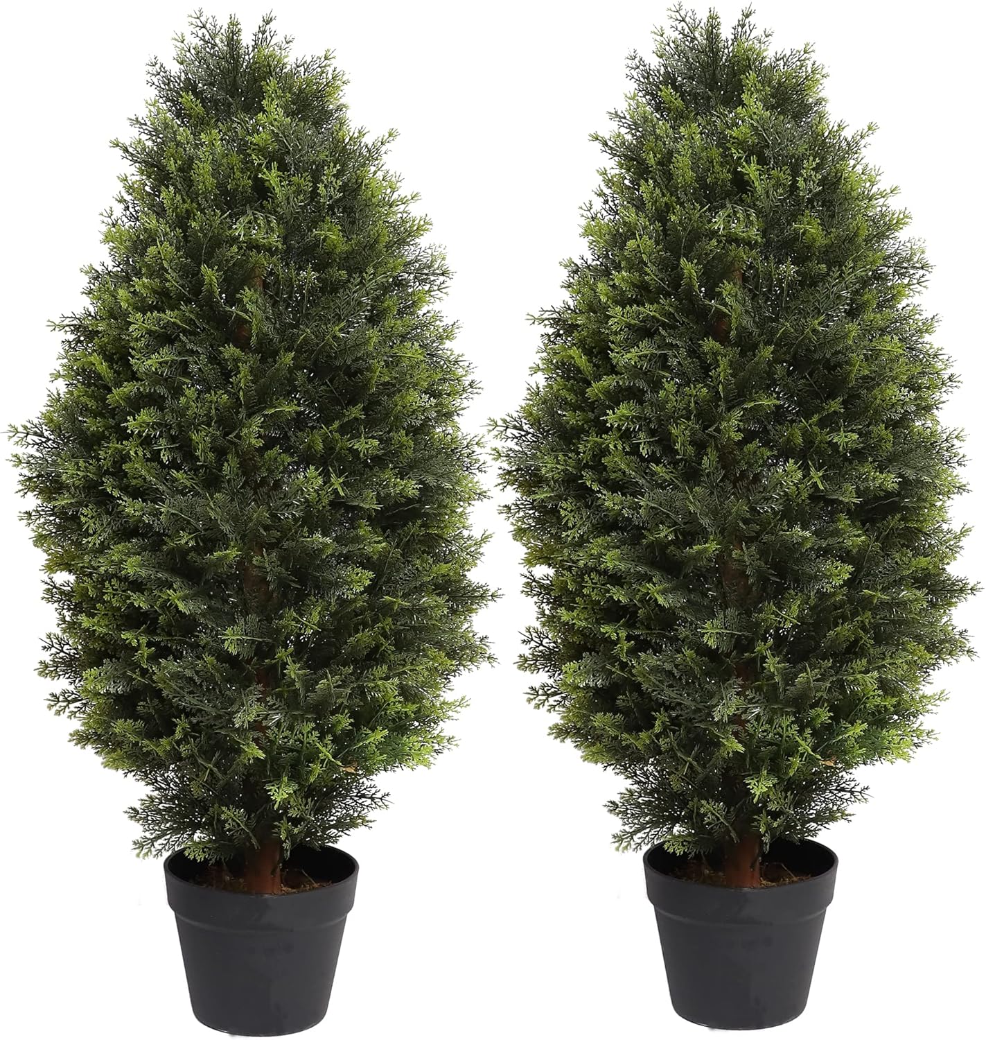 3FT Artificial Cedar Topiary Trees, Fake Cypress Trees Faux Pine Shrubs Plants, Evergreen Plants for Home Porch Decor Set of 2