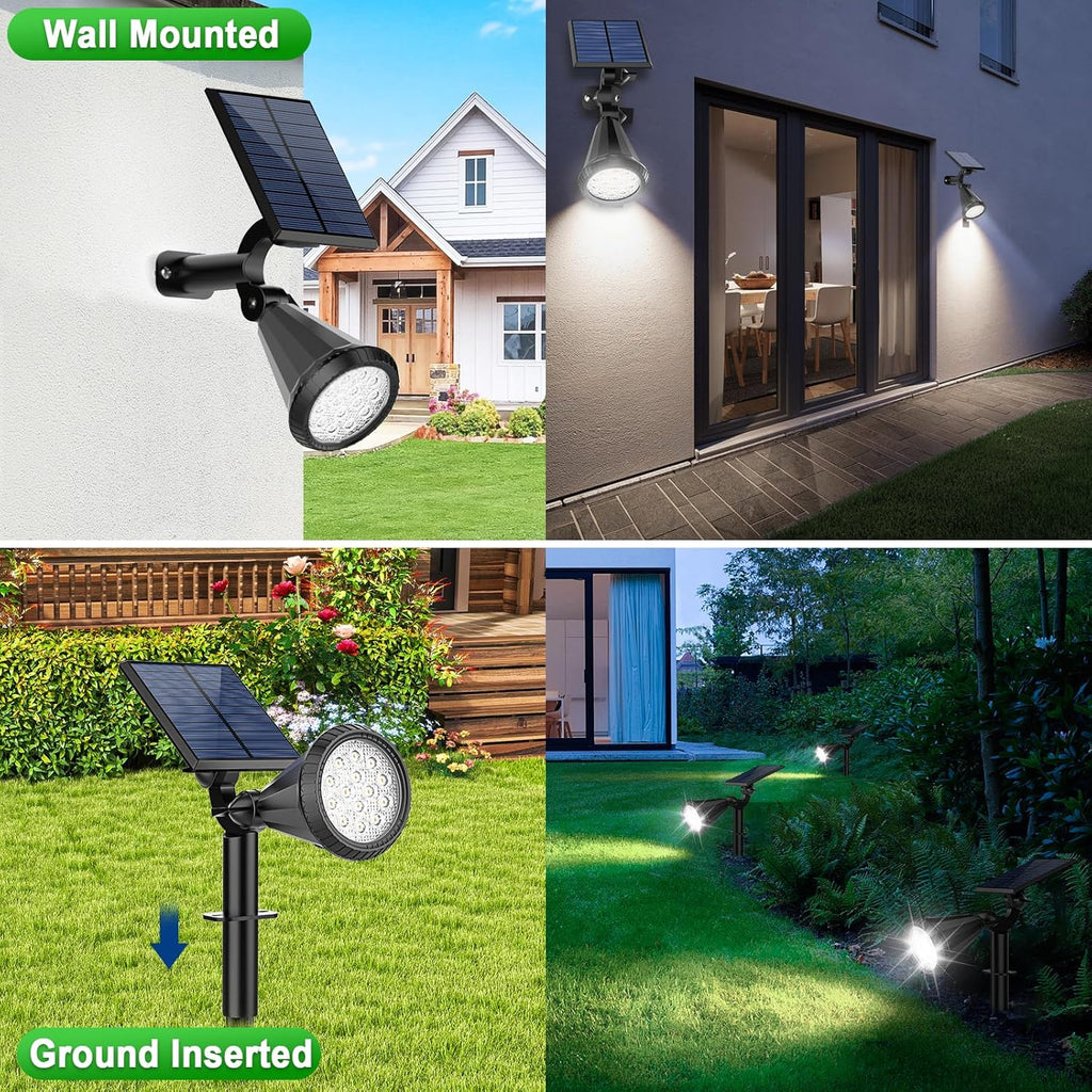 Solar Spot Lights Outdoor Waterproof 180° Adjustable Solar Powered Landscape Lights for Yard 4 Lighting Modes Solar Spotlights for Pathway Garden Outside Wall Pool Porch (2 Pack, Cool White)
