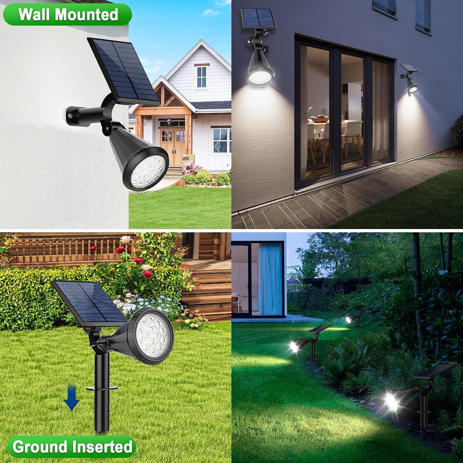 Solar Spot Lights Outdoor Waterproof 180° Adjustable Solar Powered Landscape Lights for Yard 4 Lighting Modes Solar Spotlights for Pathway Garden Outside Wall Pool Porch (2 Pack, Cool White)