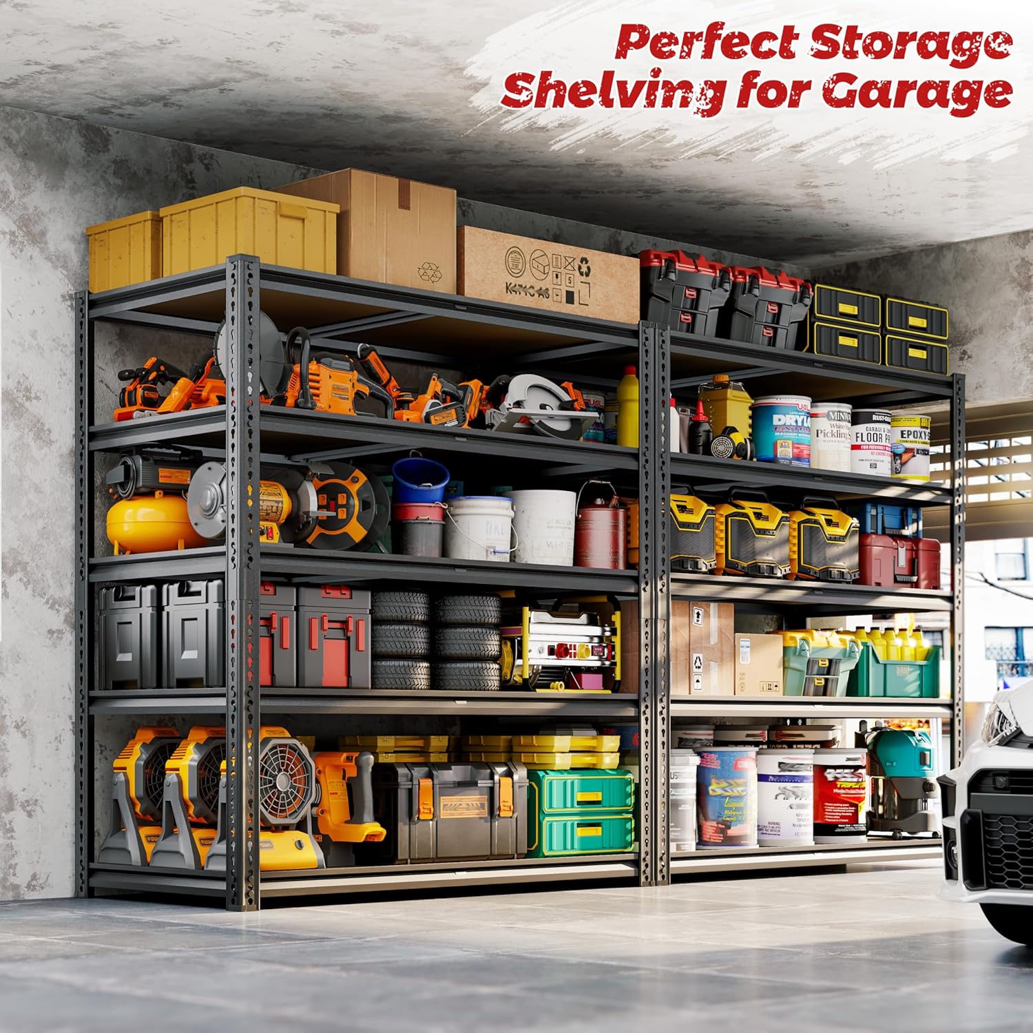 72" H Storage Shelves Heavy Duty, 2200LBS Garage Shelving, 5 Tier Metal Shelving Unit Adjustable Garage Shelves Utility Rack Shelf for Storage Warehouse Pantry Closet,40" W × 20" D × 72" H, Black