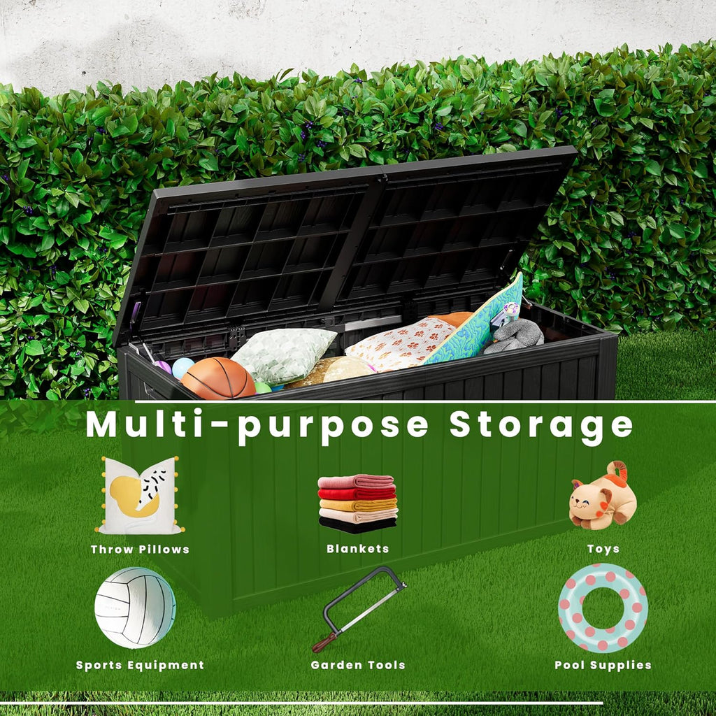 200 Gallon Outdoor Storage Box - Waterproof Patio Deck Box for Outside Deliveries, All-Weather Resin Bin with Lock for Cushions & Tools, UV-Resistant, Matte Black