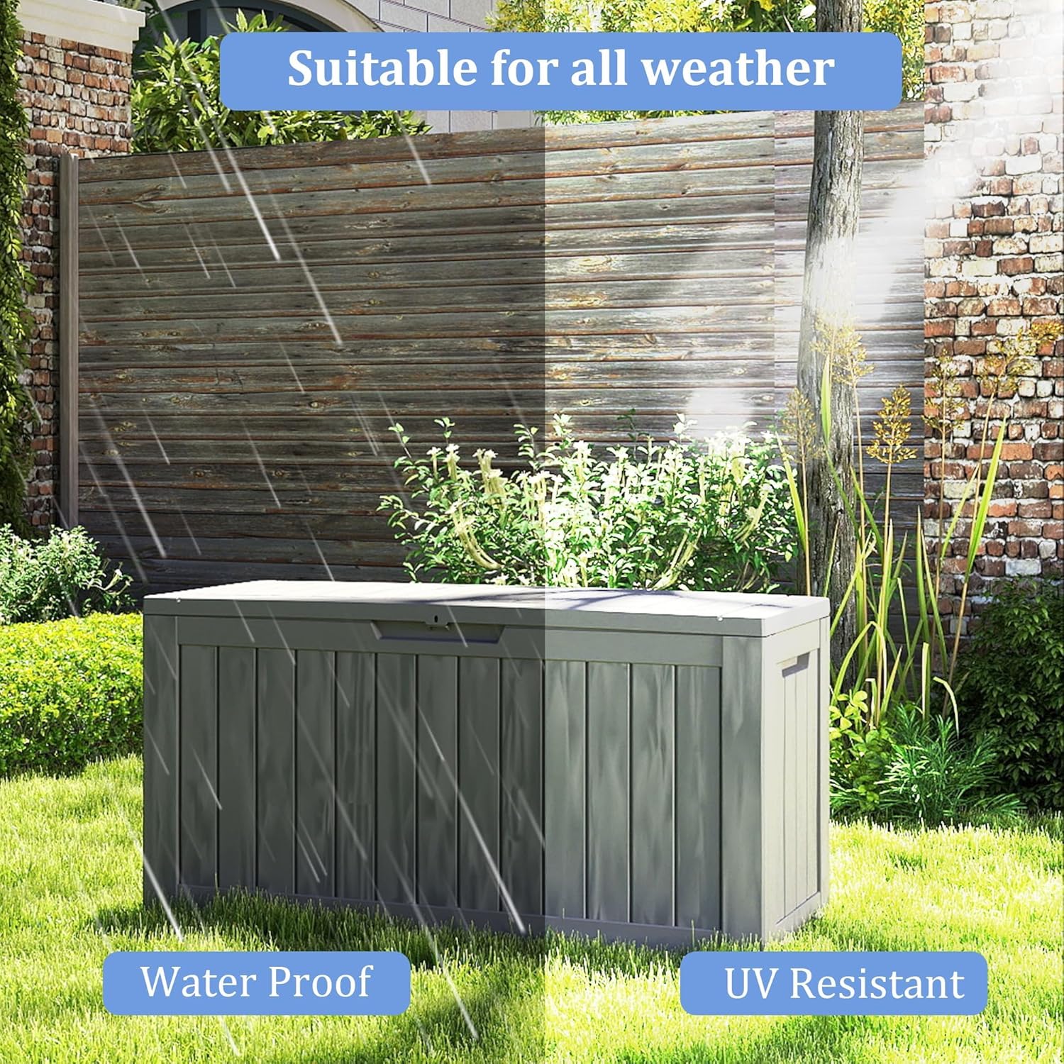 90 Gallon Outdoor Cushion Storage - Waterproof Deck Boxes for Outdoor, Space-Saving Deck Box with Lock for Patio/Pool Accessories, UV-Resistant Resin, Granite Grey