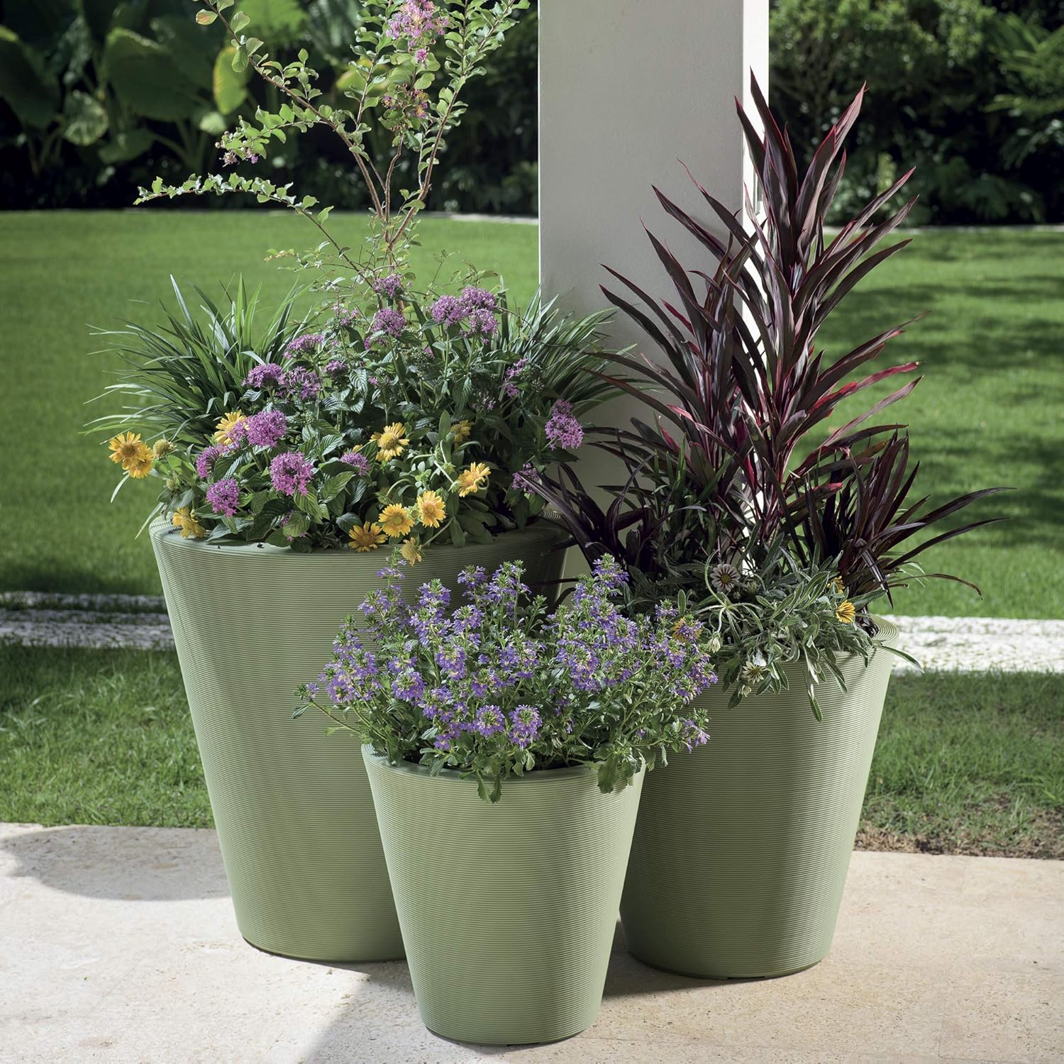 Crescent Garden Madison Planter– Weather-Resistant, Double Walled Indoor/Outdoor Plant Pot with Drain Hole – Extra Large Commercial Size Pot, 34-Inch (Olive)