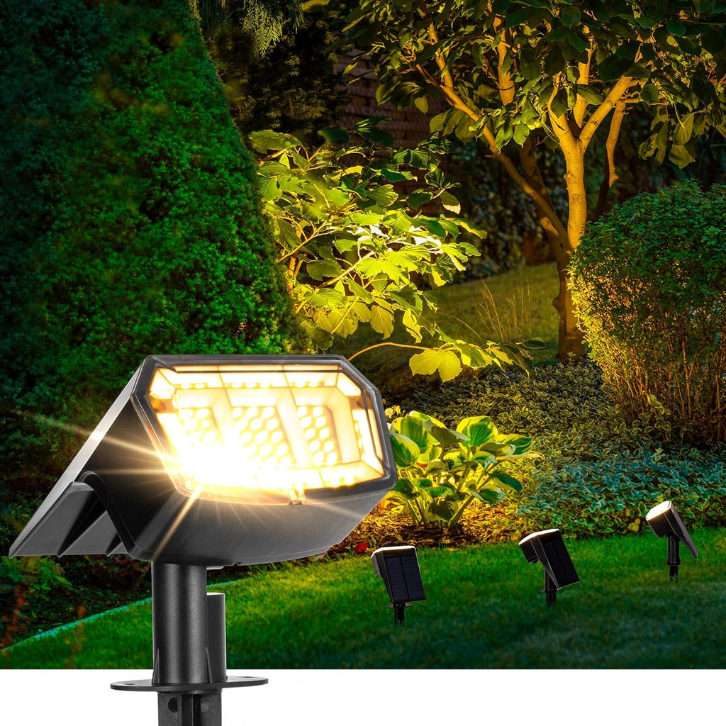 Solar Lights Outdoor Lighting IP65 Waterproof, 63LED Solar Spotlights, 3 Pack Solar Powered Lights for Outside, Outdoor, Yard, Landscape Light-Warm Light