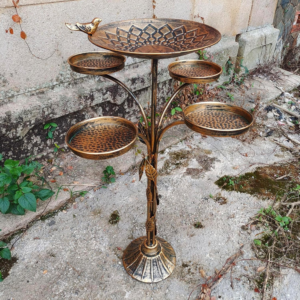 33.5 "H Cast Iron Base Outdoor Bird Bath, Metal Bird Feeding Bowl Tray, Metal Bird Bath Garden Patio Decor