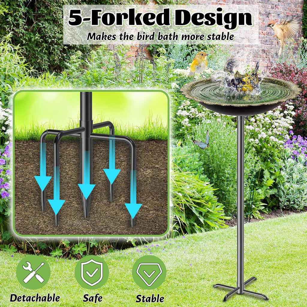 MeyRoliz Metal Bird Bath for Outside, Detachable Bird Feeders Bath Bowl with 5 Prong Base Stand, Freestanding Birdbath Birdfeeder for Garden Yard Lawn Decor (Dark-Green)