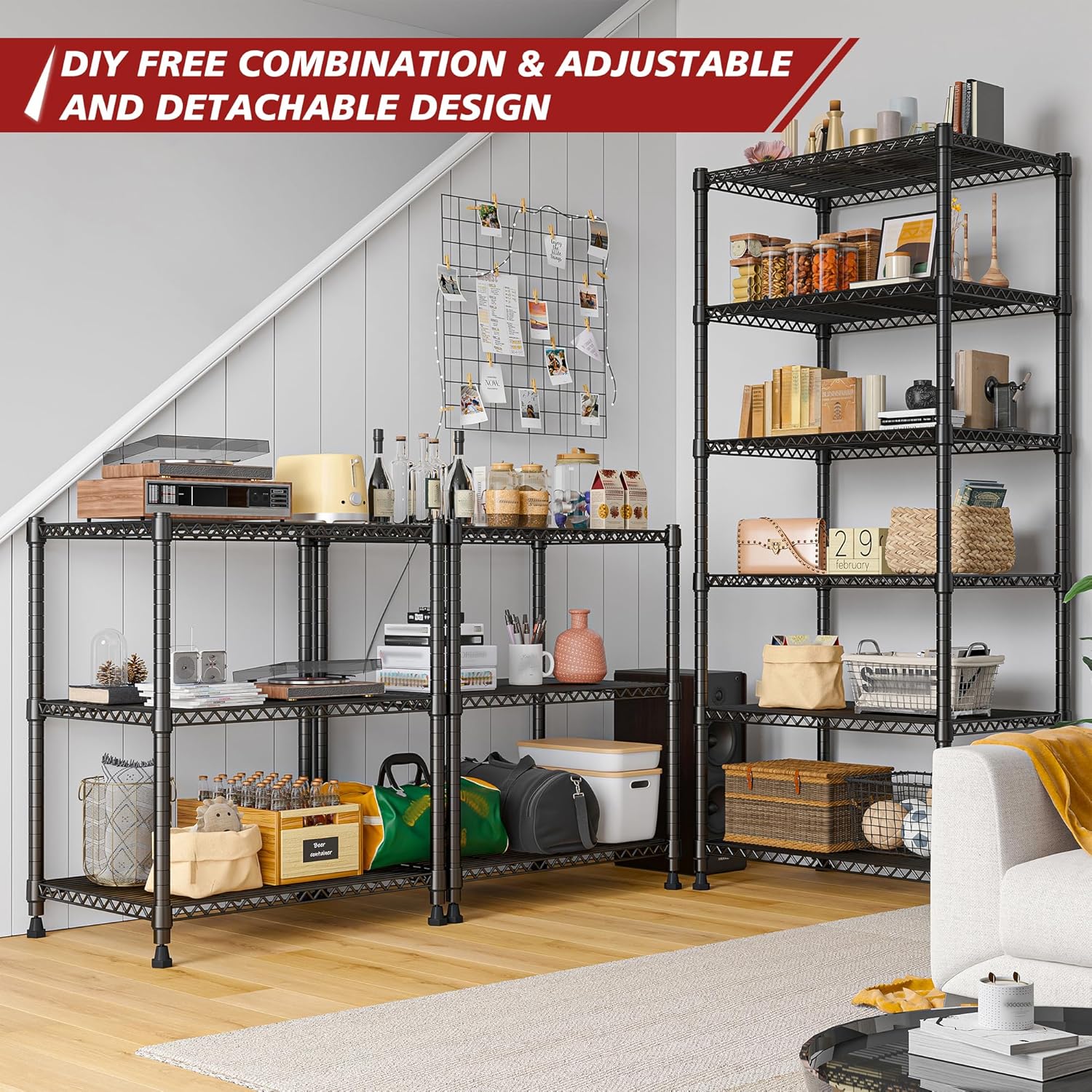 REIBII 72’’H Wire Shelving, 6 Tier Metal Shelving Units and Storage Shelves, Adjustable Garage Shelving for Storage Heavy Duty Shelving for Pantry Shelf Kitchen Garage, 24’’W X18’’D X72’’H