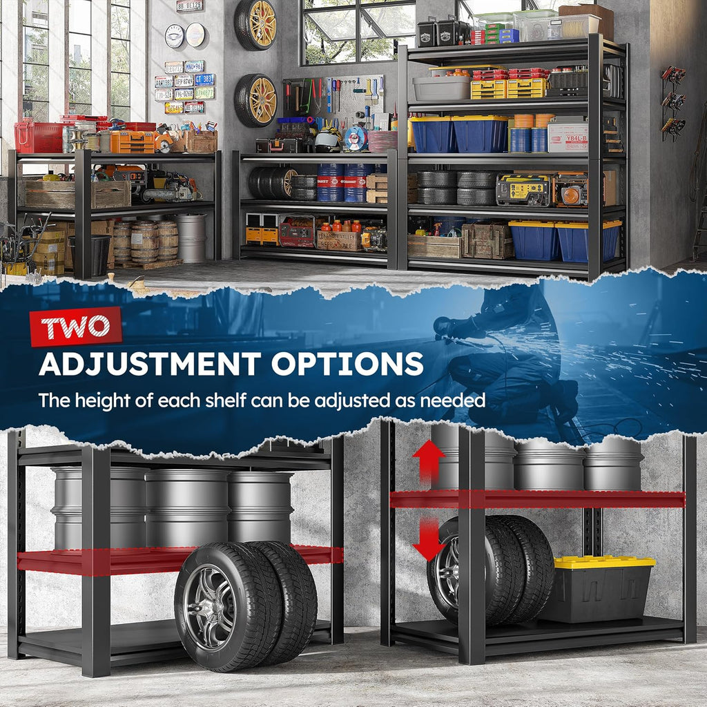 REIBII Garage Shelving 3000 LBS Storage Shelves Adjustable Heavy Duty Shelving Units and Storage Rack for Garage, Basement,2 Pack