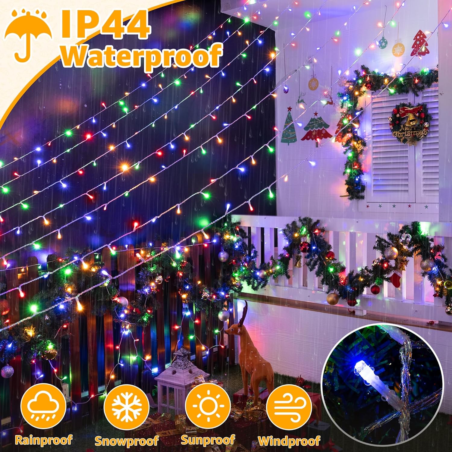 Ollny Christmas Lights Outdoor 800LED 262FT, Multicolor Plug in Fairy Light with Remote, 8 Modes Waterproof Timers Dimmable LED String Lights for Indoor House Outside Bedroom Patio Balcony