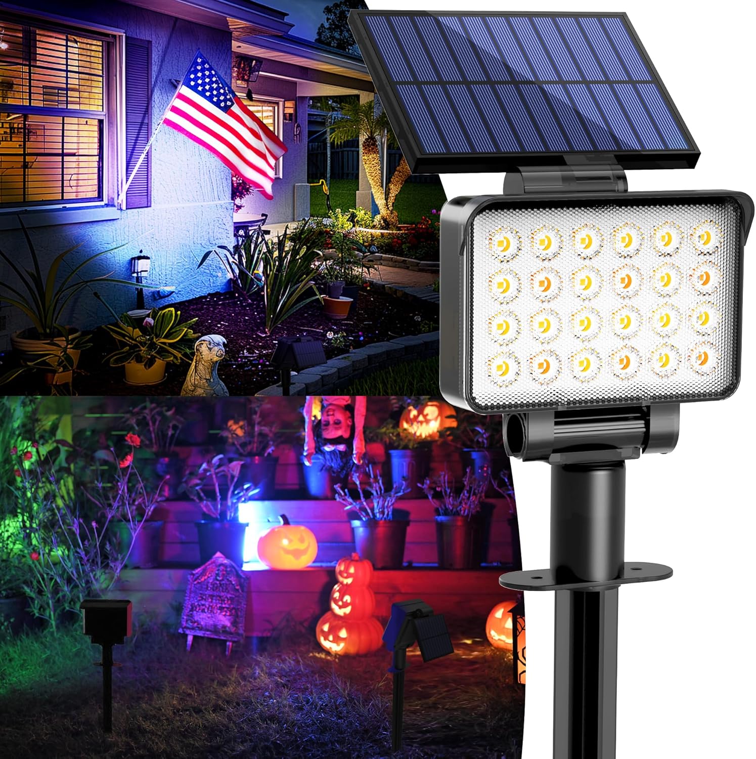 Color Changing Solar Spot Lights Outdoor Waterproof for Flag, Tree, House, Garden, Yard, Landscape Spotlights for Accent Uplighting Halloween Christmas Decorations-4 Pack