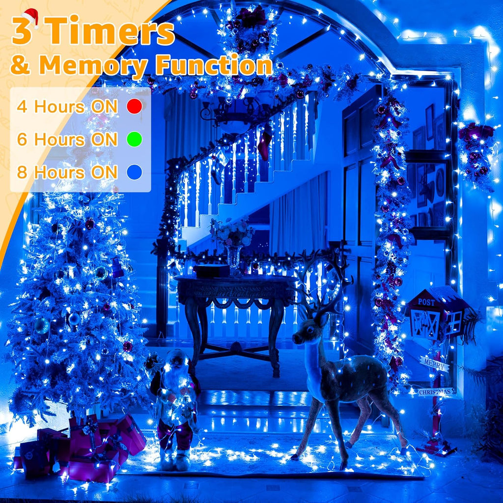 Ollny Christmas Lights Outdoor 800LED 262FT, Blue Plug in Fairy Lights with Remote, 8 Modes Waterproof Timers Dimmable LED String Lights for Indoor House Outside Bedroom Patio Balcony