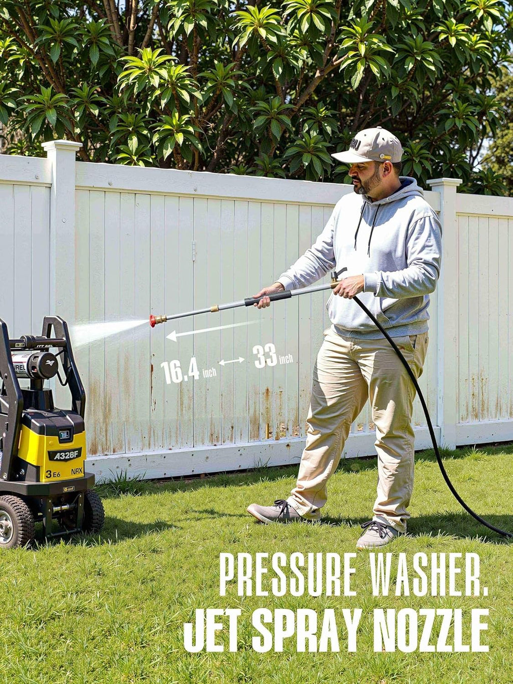 Jet Nozzle High Pressure Hose Nozzle, 2025 Upgraded Adjustable Hydro Nozzle Wands 18-33 inch, Garden Water Hose Sprayer with 5 Tips and Hose Quick Connectors for Garden, Floor and Car Washing