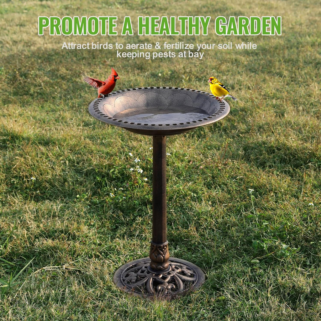 Backyard Expressions Outdoor Garden Bird Bath - Bronze - Weather Resistant Polyresin - 27 Inch