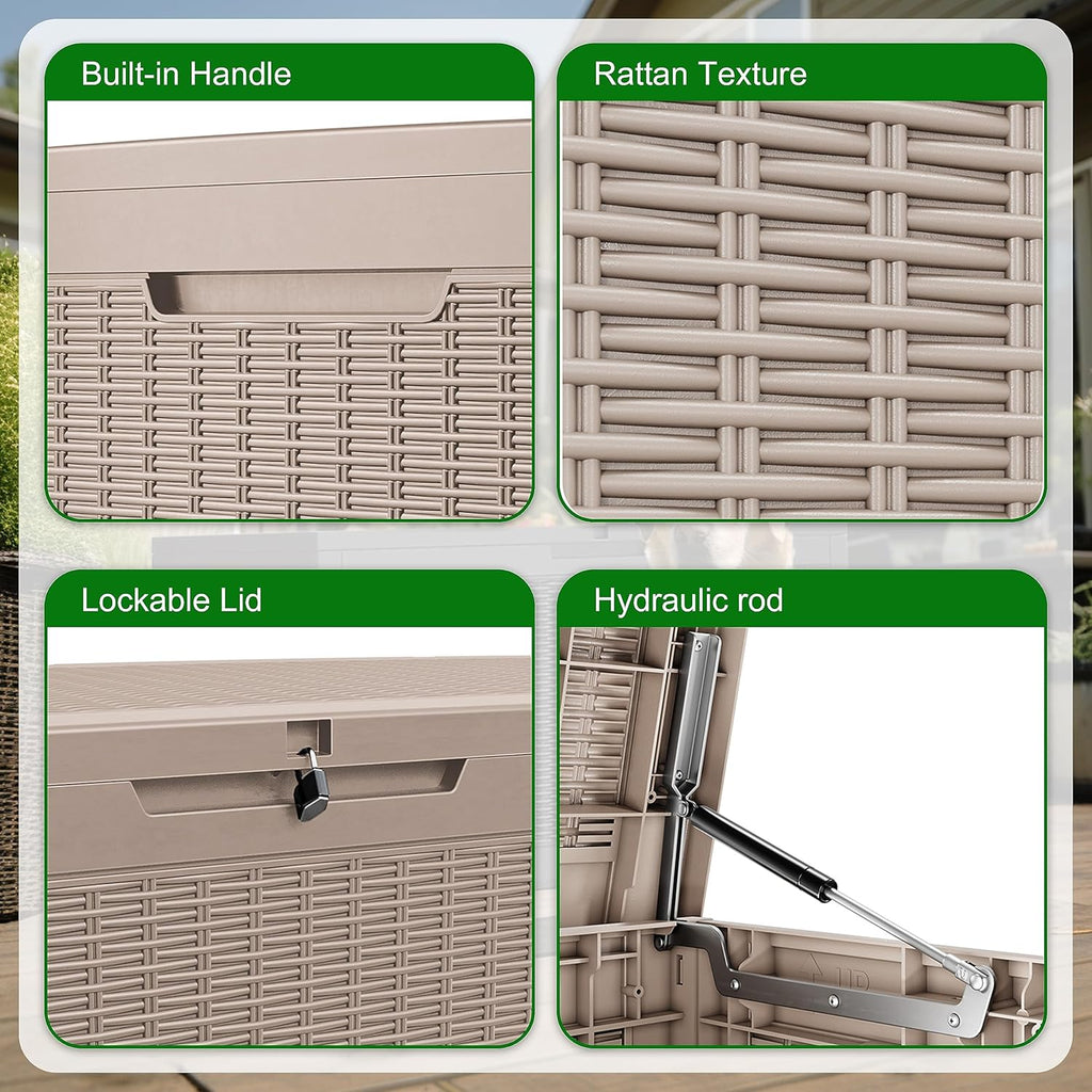 100 Gallon Outdoor Deck Box,Storage Lockable Waterproof Patio Furniture,Garden Tools,Cushions,Pool Accessories Outside Storage Resin Box(Grey)