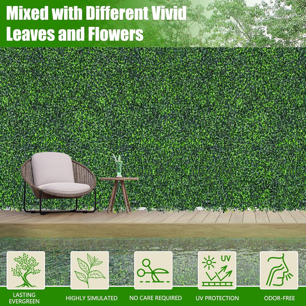 Artificial Boxwood Roll,48x140in(47 sqft) UV-Anti Faux Ivy Grass Wall Backdrop for Balcony Privacy, Fake Grennery Wall Decor for Garden, Patio, Backyard