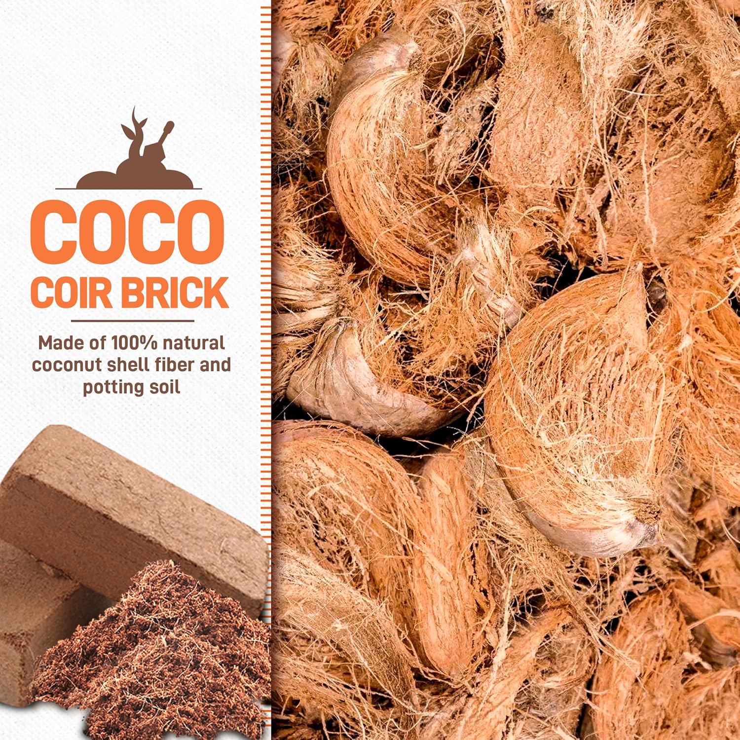 Premium Organic Coconut Coir Bricks - 6 Pack Coco Coir Bricks for Planting, Gardening, and Potting Soil Substrate. Low EC & pH Balanced 100% Organic Peat Moss Mix with Fiber from Coconut Husks