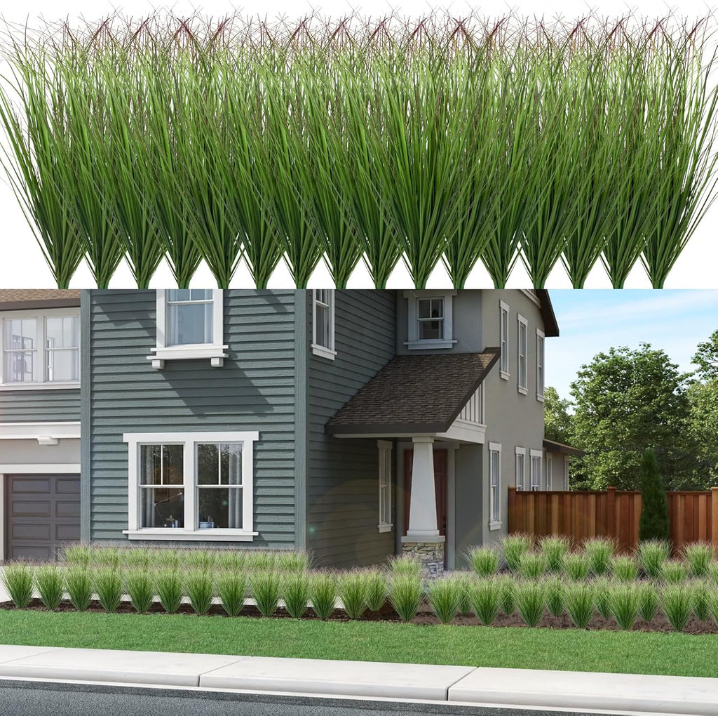 48Pcs Artificial Grass Plants Faux Shrubs Wheat Grass Fake Tall Grass Plants for Outdoor Decor Greenery Stems Weed for Room Indoor Home Decor（Green Red Tail