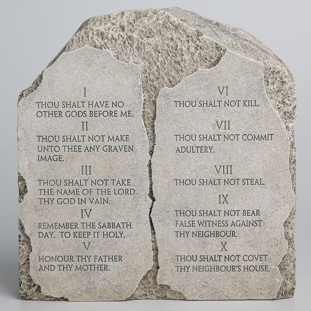 Ten Commandments Tabletop Decor - 6.8-Inch Stone Effect Religious Statue Plaque for Home, Office, or Church Inspritional Table Decor Los 10 mandamientos