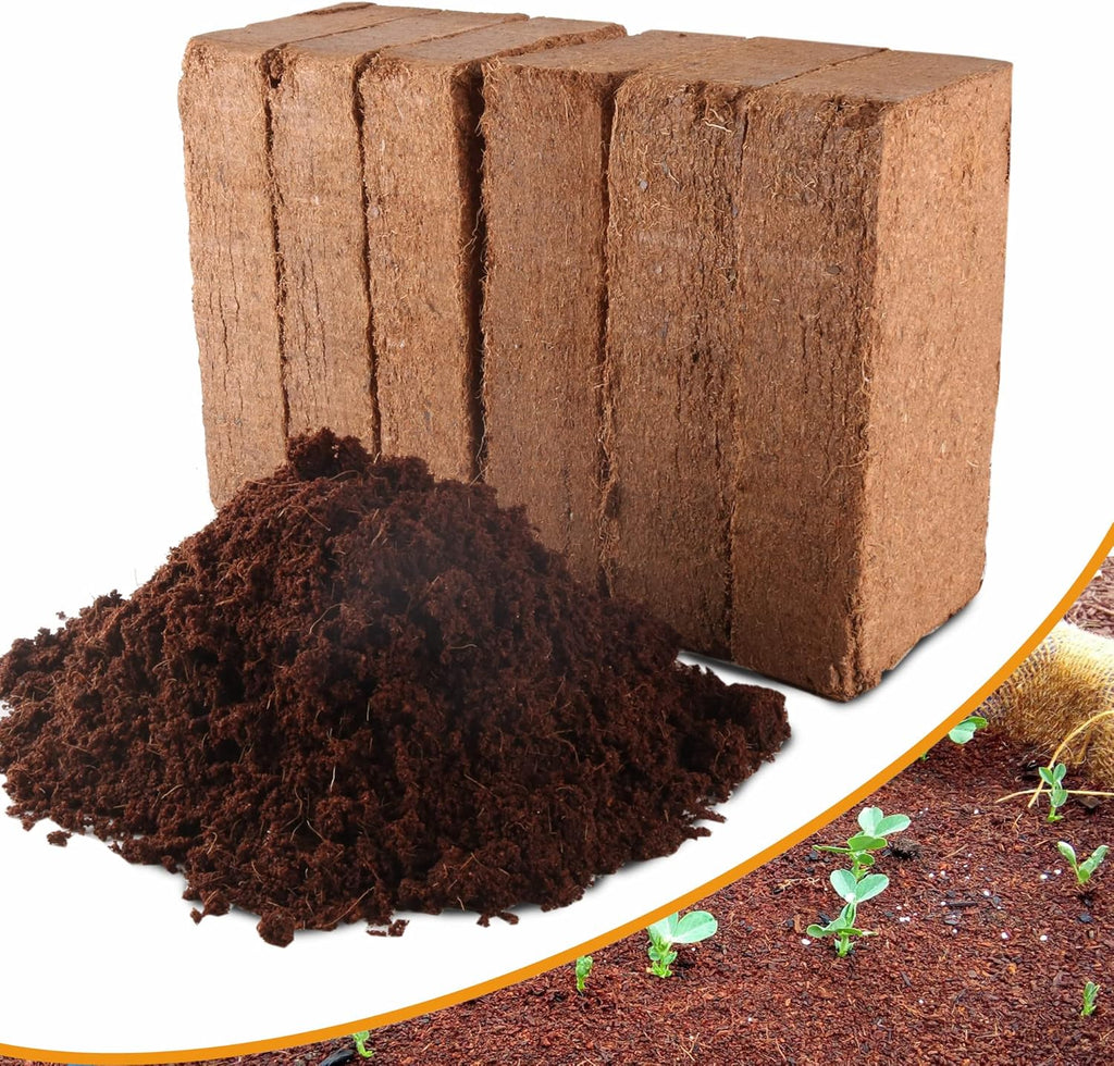 Premium Organic Coconut Coir Bricks - 6 Pack Coco Coir Bricks for Planting, Gardening, and Potting Soil Substrate. Low EC & pH Balanced 100% Organic Peat Moss Mix with Fiber from Coconut Husks