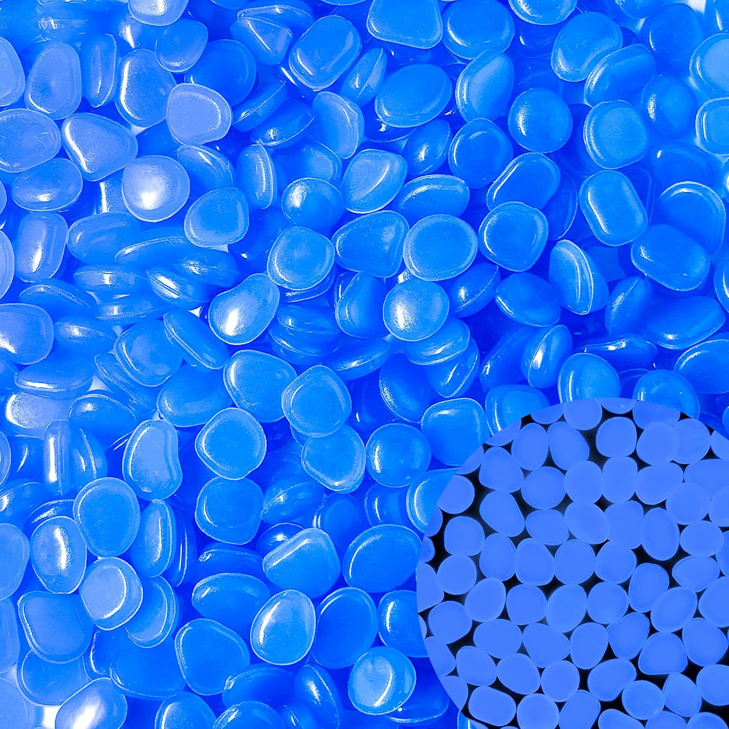 Glow in The Dark Rocks Outdoor Garden Pebbles Stones, 2.2Lbs Blue Fish Tank Glow Rocks Resin Glowing Pebbles for Garden/Aquarium/Planter/Walkway/Driveway