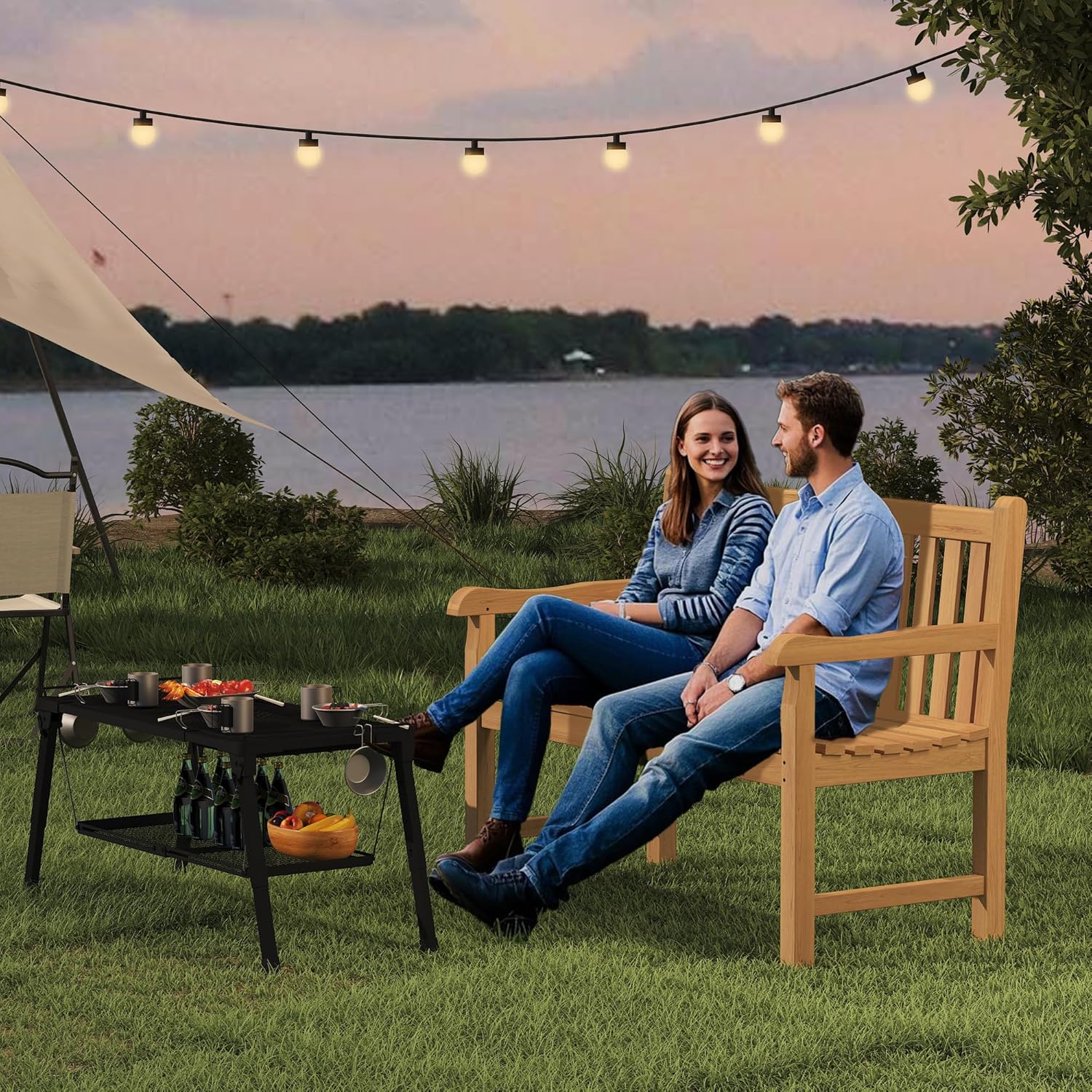 Outdoor Teak Bench, Park Bench for 2 People, Ergonomic Patio Seating, Weather-Resistant and Durable Design, Perfect for Yard, Poolside, or Porch