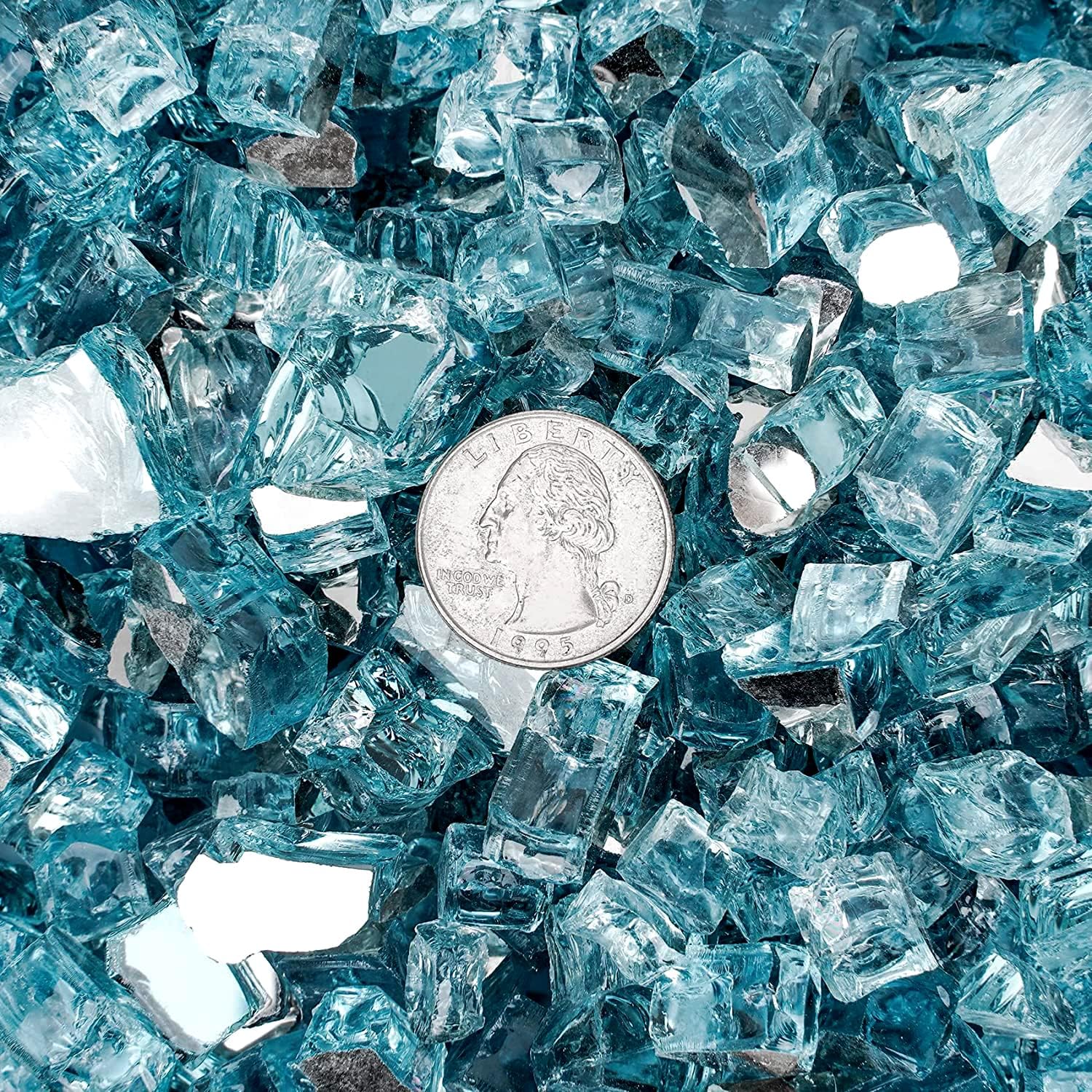 Mr. Fireglass 10 Pounds Fire Glass - 1/4 Inch High Luster Reflective Tempered Glass Rocks for Fireplace Fire Pit Table and Landscaping, Aqua Blue