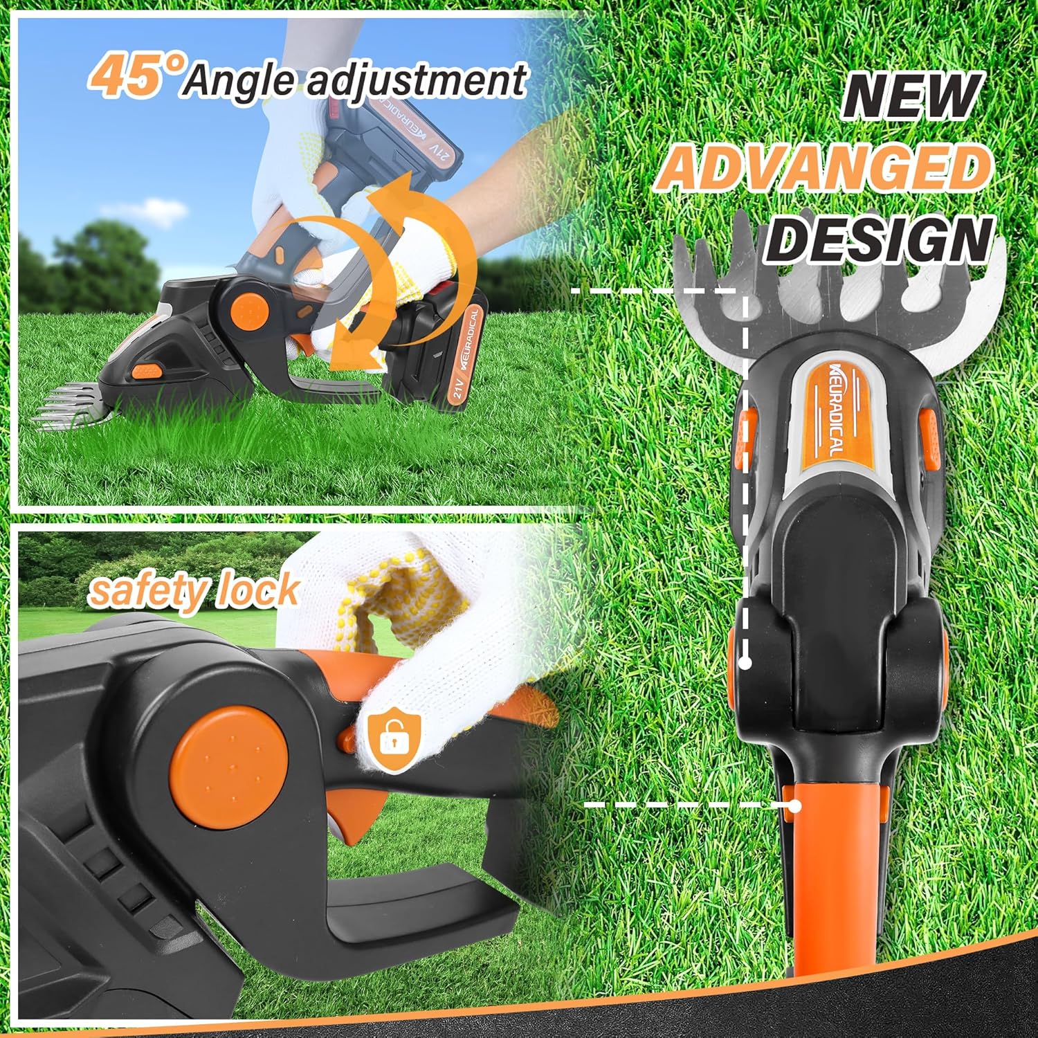 21V Cordless Hedge Trimmer & Grass Shear with 2 PCS Battery - 2 in 1 Handheld Electric Hedge Shears/Grass Cutter, Shrub Trimmer Bush Trimmer, Battery and Charger Included